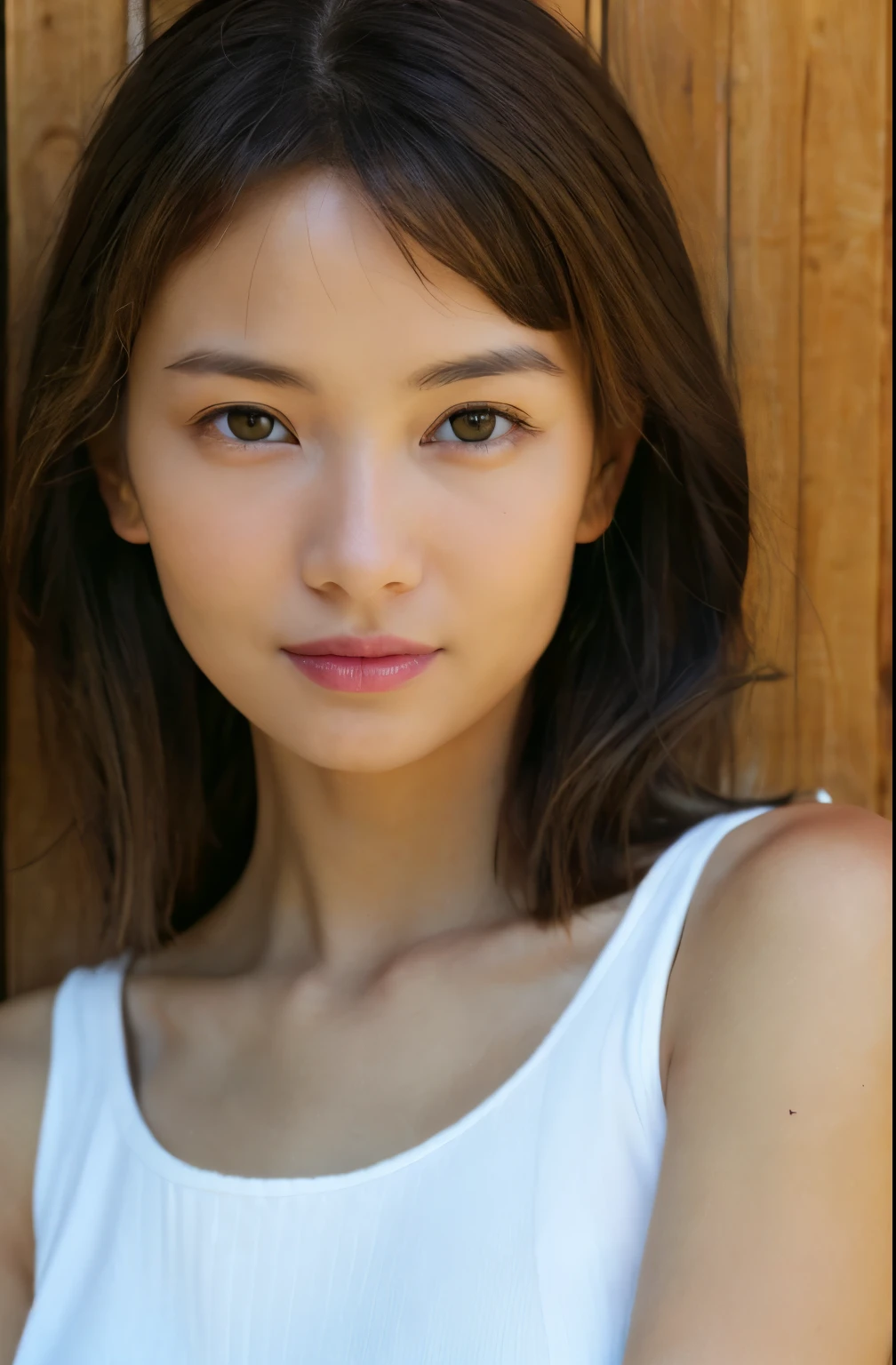 (highest quality,8K,masterpiece),
A woman in a white shirt and blue eyes poses for a photo, soft portrait shot 8K, beautiful south korean woman, beautiful young korean woman, korean girl, gorgeous young korean woman, Cute girl - well-groomed face, 8K art germany bokeh, beautiful girl model, korean woman, nice delicate face, beautiful and delicate face, beautiful asian girl,big breasts,emphasize cleavage,