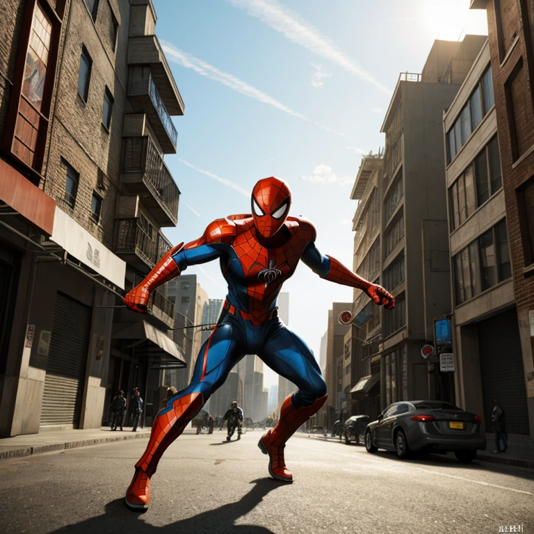 (RAW photo, best quality), (stylized, art deco:1.5), best quality, extremely detailed, masterpiece, ultra-detailed, comic book illustration, 1 character, full body, dynamic angle, Aztec Nativ Spider-Man, realistic textures, vibrant colors, web-shooters, intricate spider design, muscle definition, suit materials, detailed facial features, expressive eyes, side view, urban background, graffiti, sunset, high contrast, cinematic lighting, dramatic shadows, 8k uhd, comic book style, detailed background, action pose, heroic, powerful, adventurous, mythic, strong, authentic.