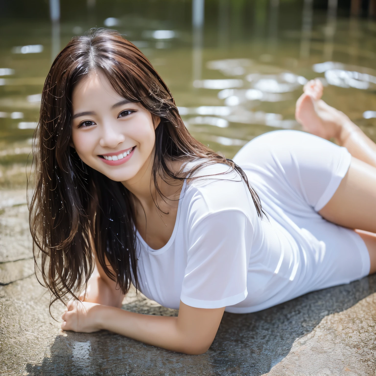 repair, pubic hair is darker, unshaven natural pubic hair the color of her hair.