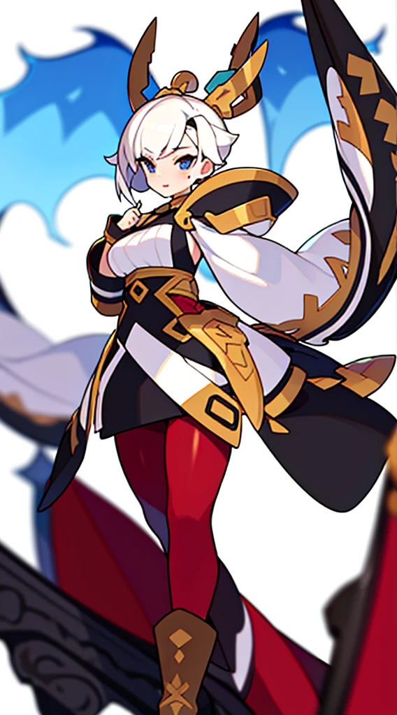 solo female, (((blurry background, white background))), character focus, fantasy clothes, standing, character design, librarian,