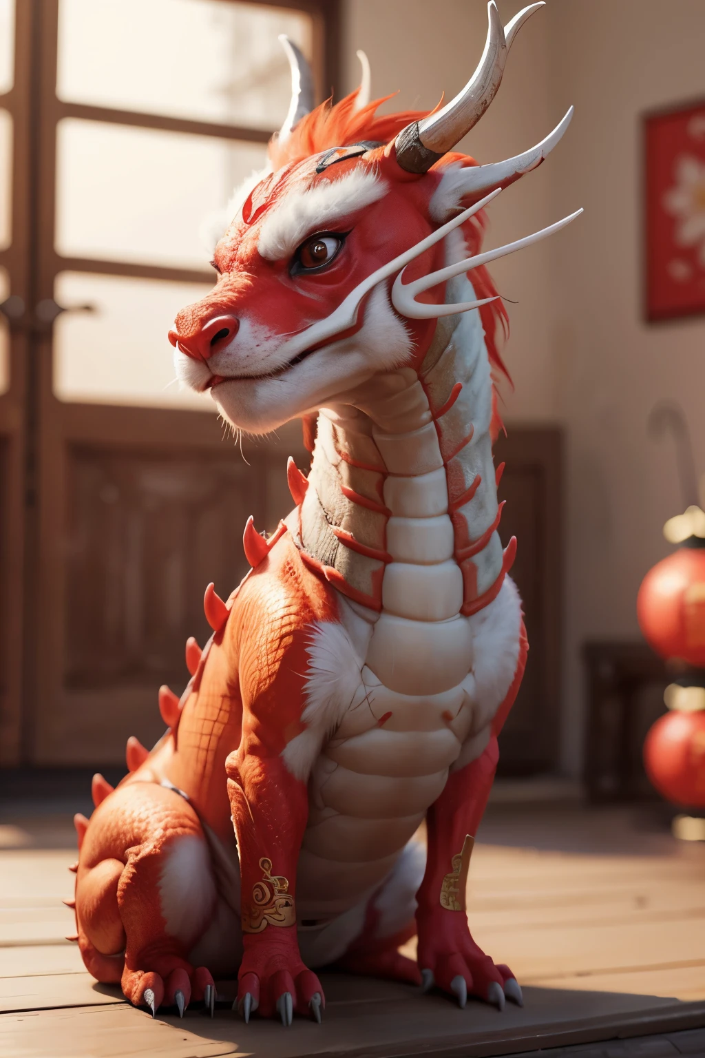 Masterpiece,top-notch quality,zhongguolong,eastern dragon,chibi,Chinese New Year,Hdri,looking towards the camera,
dragon,teeth,blurry,no humans,realistic,blurry background,
