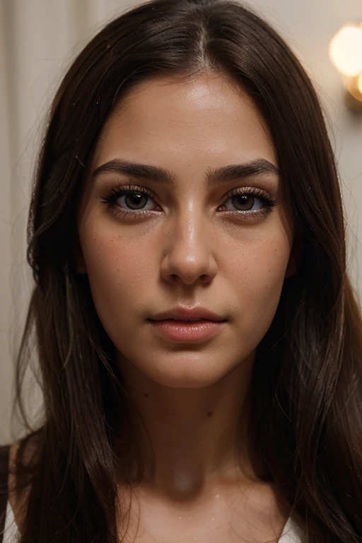 "Sublime woman, European woman, brunette with brown eyes, realistic and detailed face, realistic and detailed eyes, realistic and detailed body, realistic and detailed skin, realistic and detailed clothing, realistic and detailed hair, realistic and detailed lashes, realistic and detailed eyebrows, realistic and detailed mouth, realistic and detailed nose, realistic and detailed ears, simple and detailed realistic background, realistic and detailed facial expression, realistic and detailed pose, realistic and detailed lighting, frontal portrait."