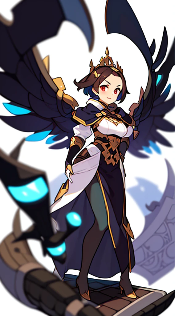 solo female, (((blurry background, white background))), character focus, fantasy clothes, standing, character design, librarian