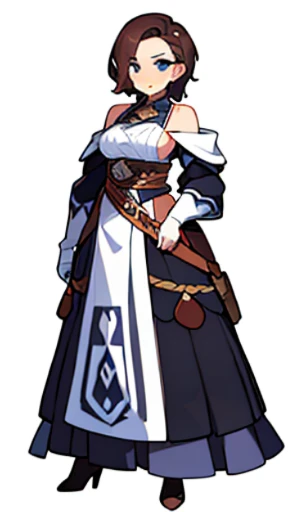 solo female, (((blurry background, white background))), character focus, fantasy clothes, standing, character design, librarian,