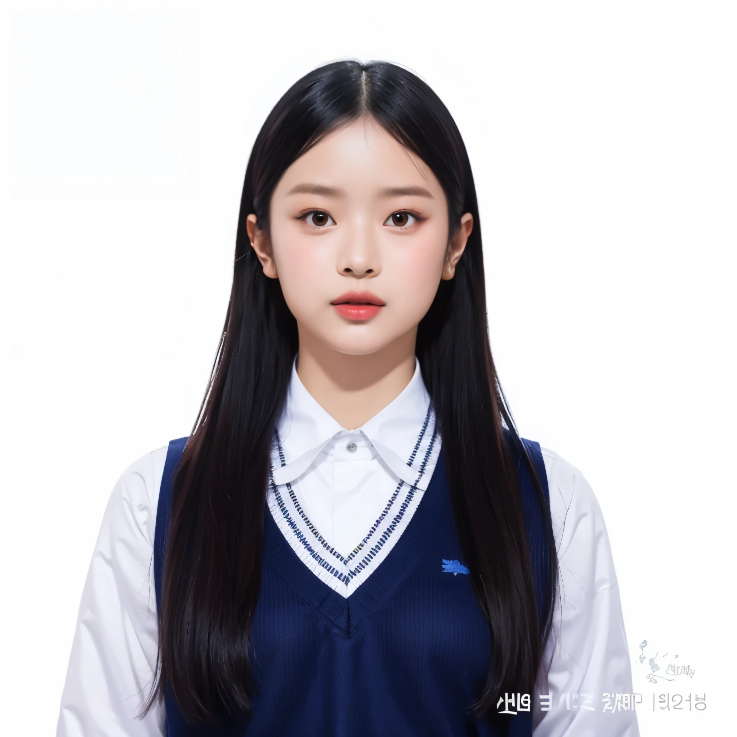 um close up de uma mulher com uniforme escolar posando para uma foto, jaeyeon nam, Hanni Pham do Newjeans, korean idol, atriz feminina da Coreia, foto escolar coreano, uniforme escolar coreano, retrato de Hanni pham do New jeans, retrato escolar coreano.