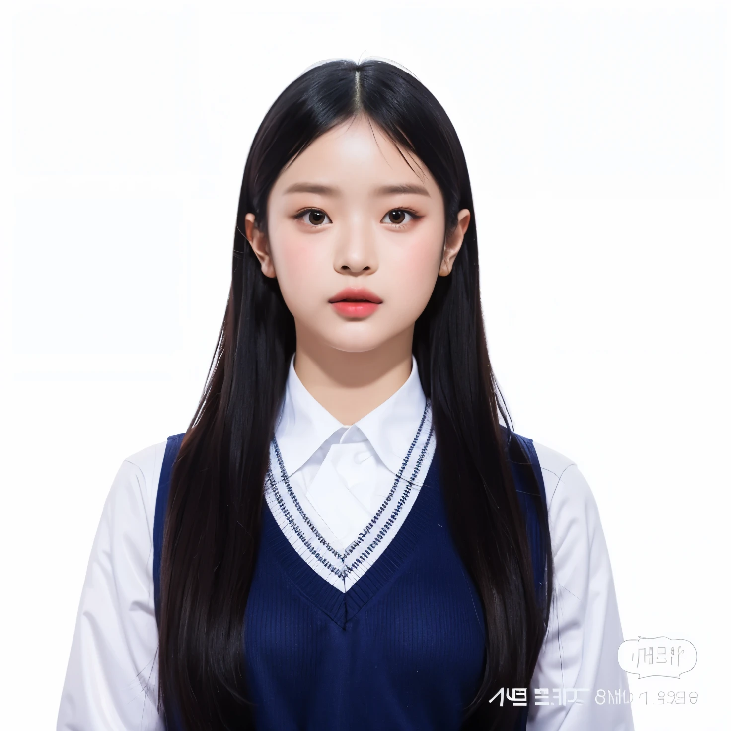 um close up de uma mulher com uniforme escolar posando para uma foto, jaeyeon nam, Hanni Pham do Newjeans, korean idol, atriz feminina da Coreia,  foto escolar coreano, uniforme escolar coreano, retrato de Hanni pham do New jeans, retrato escolar coreano.