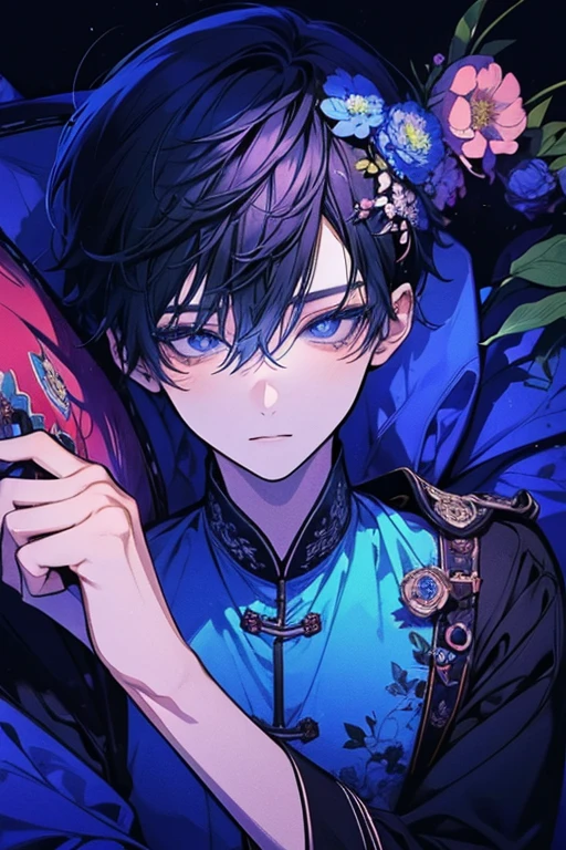 unparalleled beauty,perfect face、bedroom、lie down on the bed、muscular、(2man,Gay Male Relationships),perfect eyes、blue eye、 Xin Haicheng、animal ears、Animal tail、a blonde and a black hair、nightwear、もこもこのpajamas、Warm、pajamas、what will happen then??&#39;sleeping、smile、steam、firefly、short bread、push down opponent