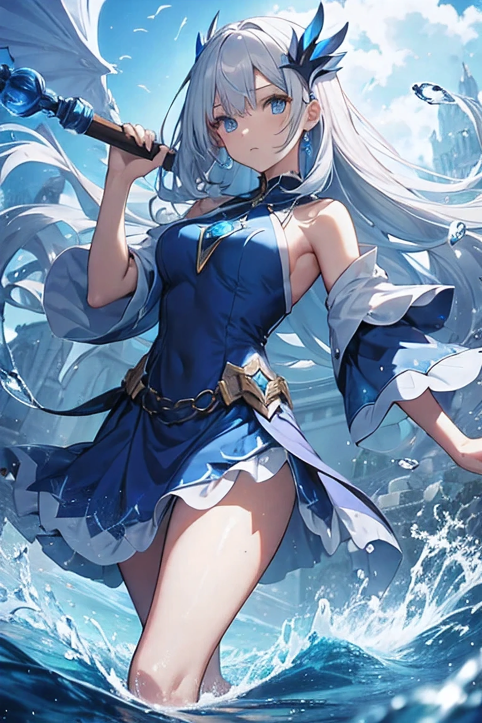 ((best qualityer)),((sorriso dark))((blue long hair)), ((4K)), ((beautiful anime girl and an evil blue aura coming out of her body)), ((anime styling)), bottom currents, Terror, dark, horror movie, darkness 