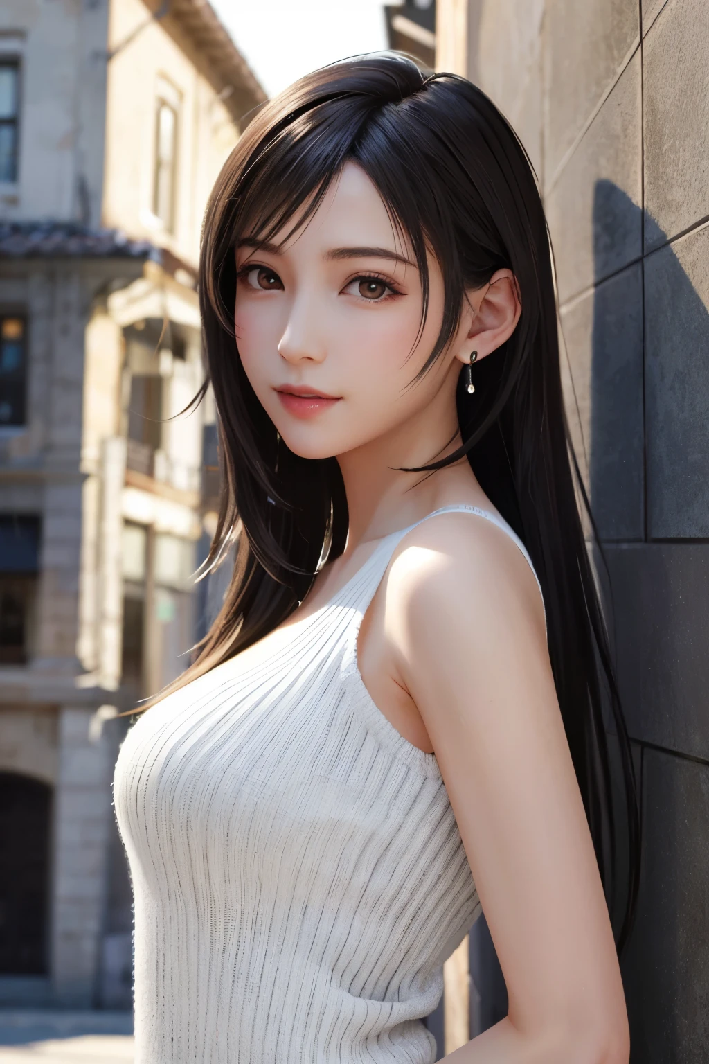 (Top Quality, Masterpiece: 1.1), (Realistic: 1.3), BREAK (((FF7,Tifa_lockhart))),Ultra-detailed face, Detailed eyes,(black Brown Hair, Large breasts: 1.2),(Imaginative Macanese Female Page,background is Unique The Tablets of Stone,at Sunrise),  BREAK (wearing sweater, short_dress,Exquisite cloth, white Clothes),clothed,(No Bra) ,(Small and beautiful hard nipple),(shiny oiled skin: 1.1), about 18 years old, BREAK ,excite in dance:1.3,smile,kawaii,(cool pose:1.2),Wallpapers,ultra high res,ultra high quality,