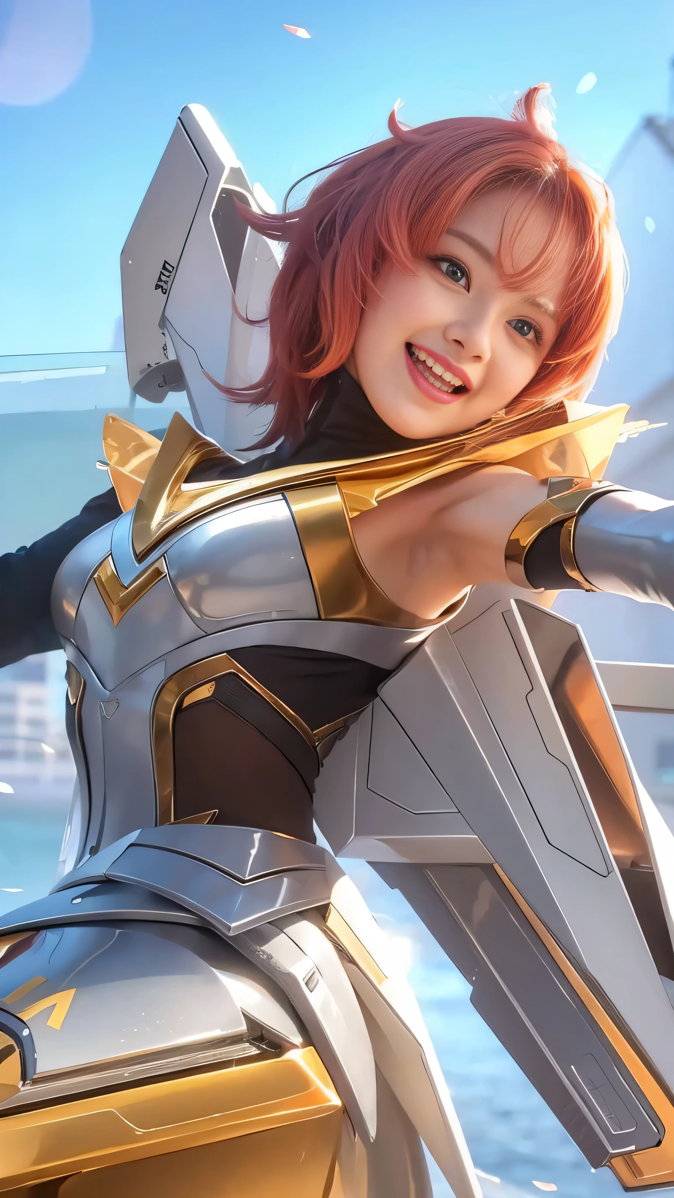 laughing, 8k, very detailed, close-up of a woman in a suit