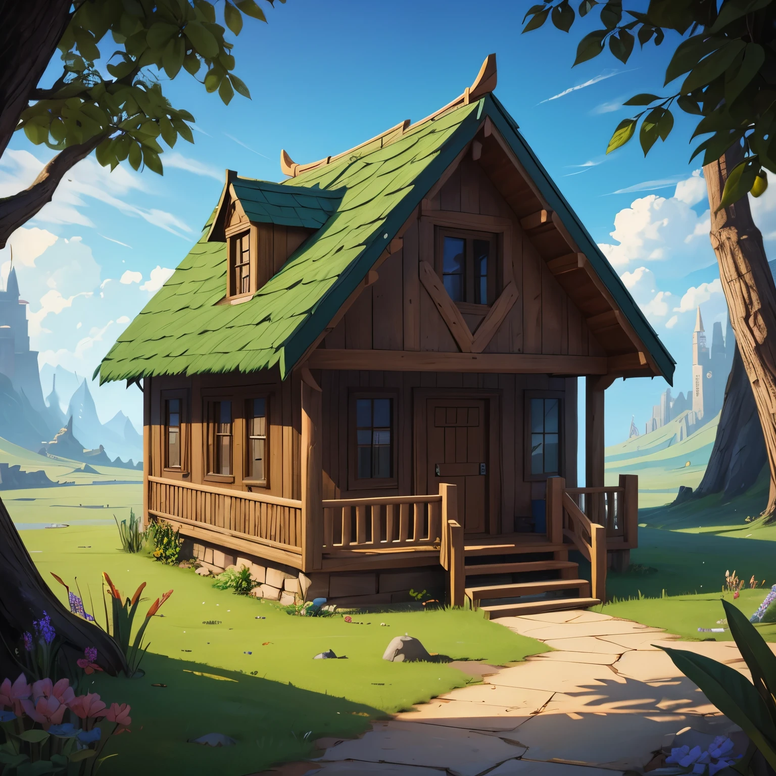 isometric house, RPG style, cartoony, DnD, fantasy, mobile game,primitive man,animal bone,stone,wood