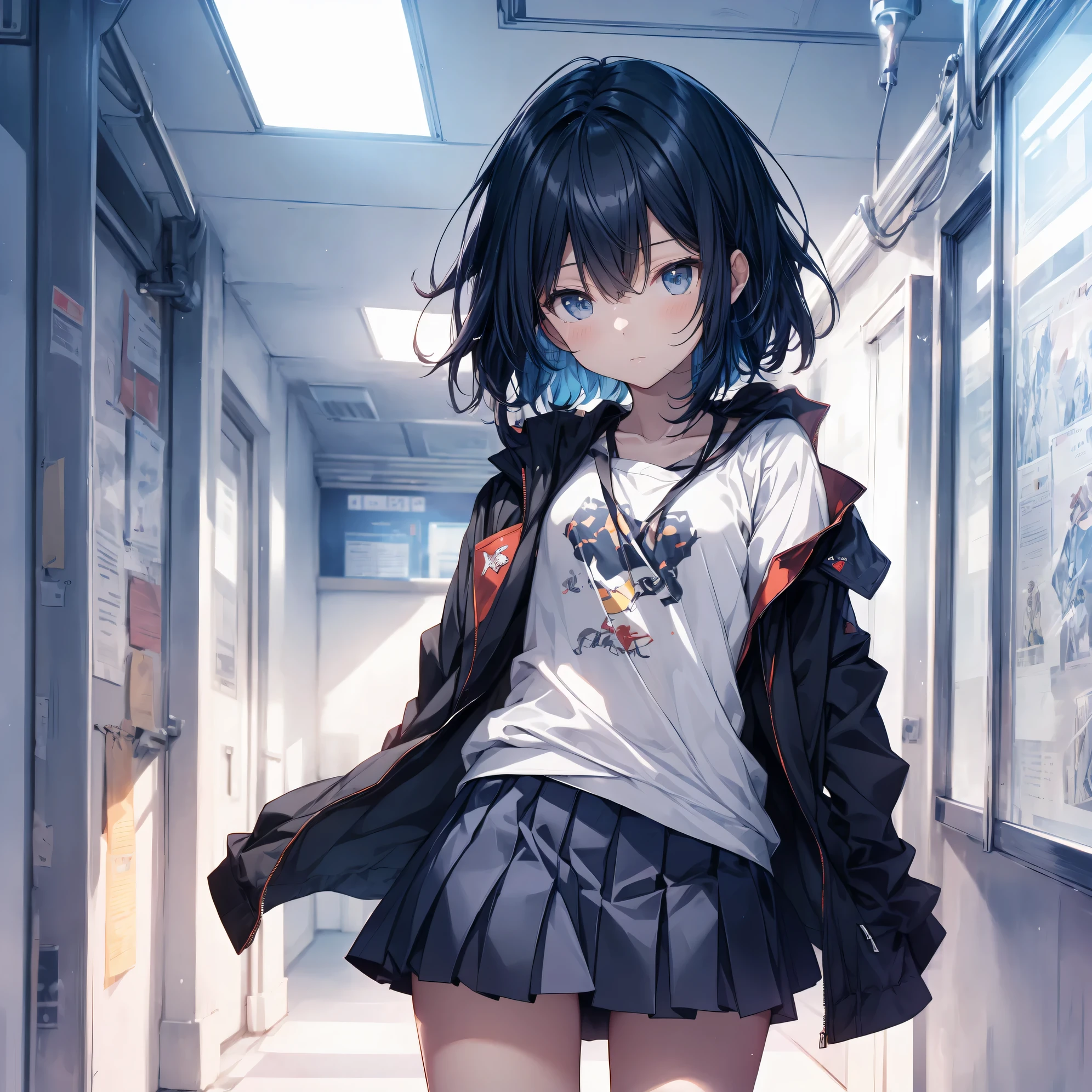super highest quality, super detailed, High resolution, anime moe art style, best anime 8K konachan wallpaper, pixiv contest winner, perfect anatomy, break,(眠そうにalone学校へ行く女の子を描いてください. ),break, surreal high school girl, (alone,change, child,:1.3),All limbs, full finger,Middle schoos charm, ((very short hair)), messy hair, flat chest, small ass, between legs, Small black eyes,beautiful and fine eyes, Well-proportioned iris and pupils, disgusted eyes, High resolutionの詳細な髪, school uniform, (skirt), On the way to school. break,super dense skin, Best lighting by famous artists, 8K, figure,