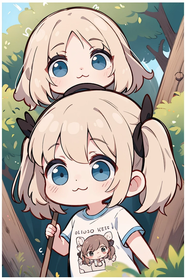 absurdos, 1 garota, olhos castanhos, twintails, Cabelo longo, cabelo branco, olhos arregalados, eyelash, olhando para o espectador, twitchemocionar, tronco, fundo branco, camiseta, Chibi, emocionar, visualizador de frente, (:3:1.0), corar
