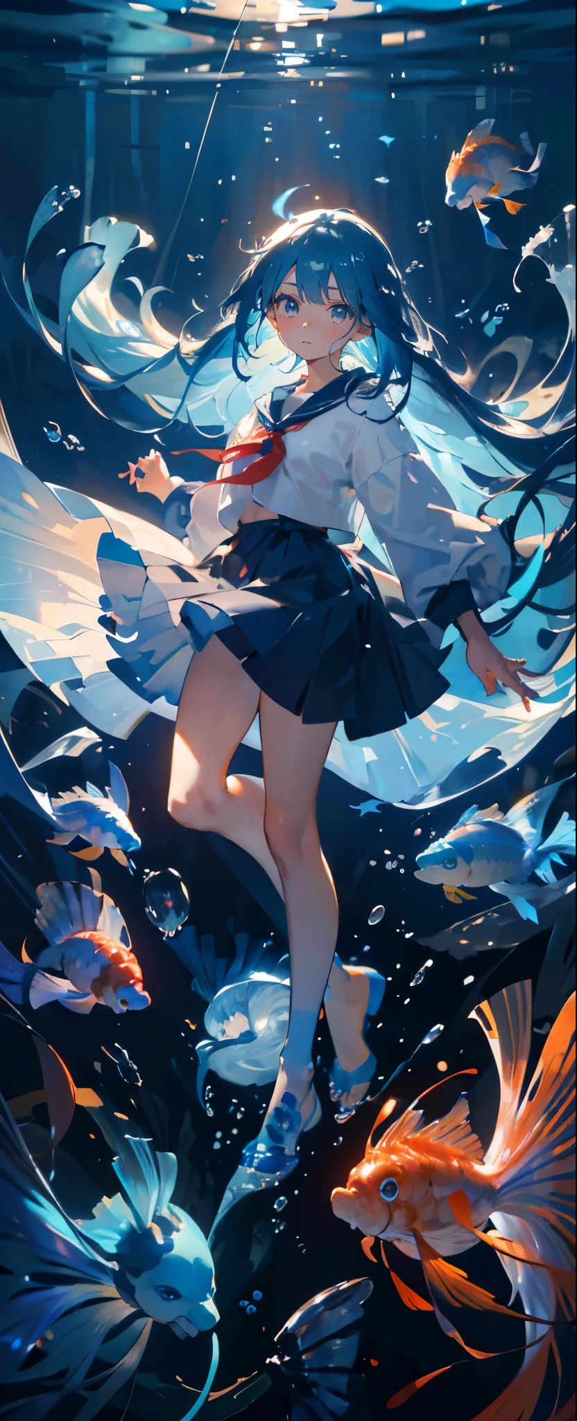 girl,Light blue shortcut,blue eyes,(Night Sky),(Many Stars、gem),(Rainbow Star),floating,Jump,,smile,Red roses fluttering、Water Magic,Shine,Sparkling,Shorts
