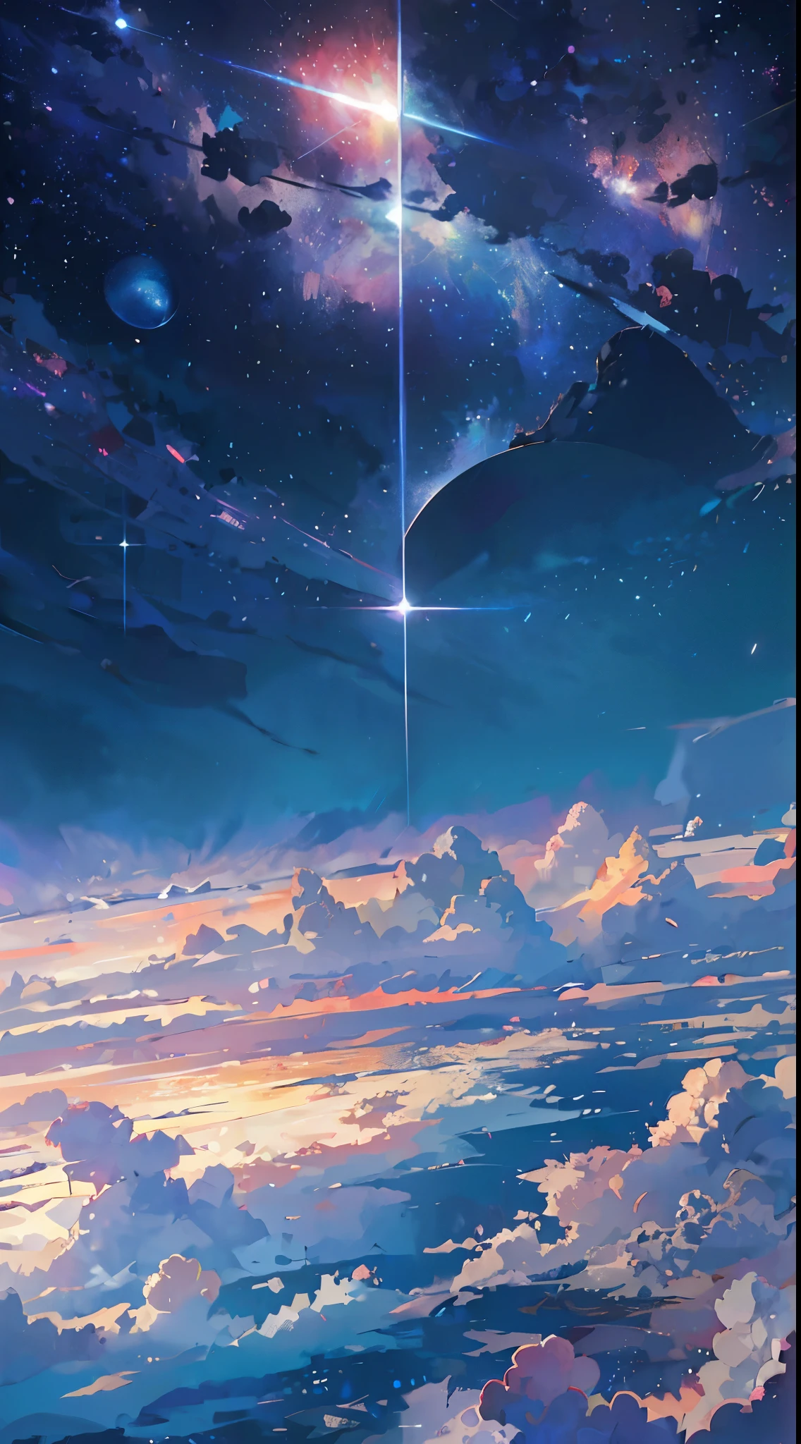 anime - style scene of a beautiful sky with a star and a planet, cosmic skies. by makoto shinkai, anime art wallpaper 4k, anime art wallpaper 4 k, anime art wallpaper 8 k, anime wallpaper 4k, anime wallpaper 4 k, 4k anime wallpaper, anime sky, amazing wallpaper, anime background, heaven planet in background, anime background art