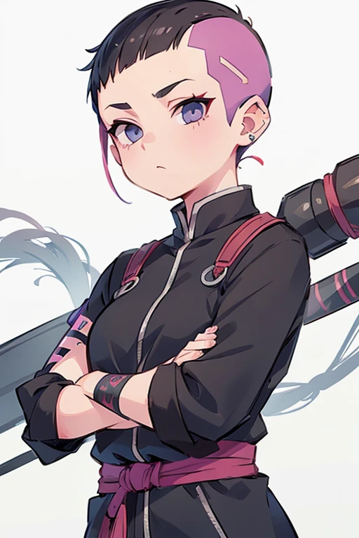 1girl, (((shaved punk haircut))), realistic, kunoichi, ninja outfit, ((character sheet)),