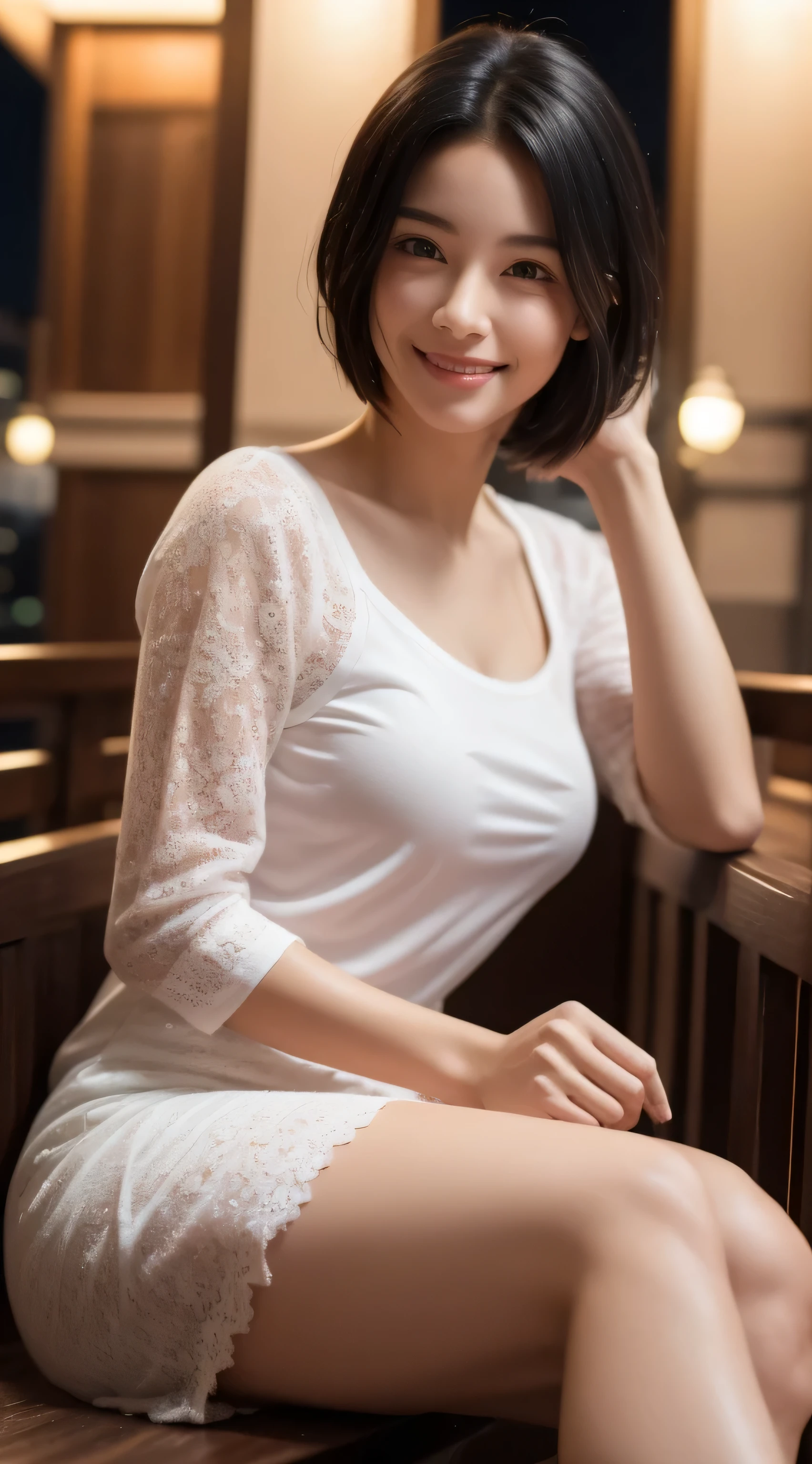 masterpiece,best quality,(Japanese ),((Beautiful girl)),cleavage,indoor,(perfect body beauty:1.2),(shy smile),beautiful teeth,