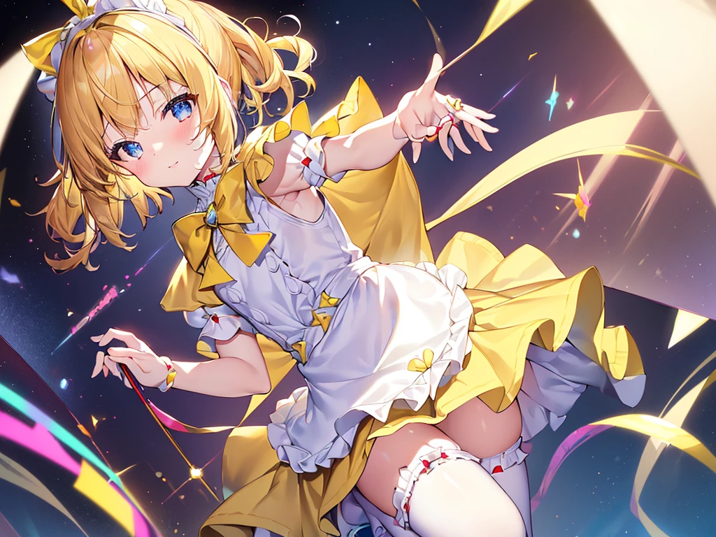 photo realistic, (masterpiece,best quality:1.4),(8k,raw photo,photo realistic:1.2),Not Safe for Work, detailed skin,detailed face,1girl,princess,Alice in Wonderland,cute face, super resolution,retro realistic details Illustration,,{{{elaborate,intricately,fantastic,delicately,tremendous,meticulous,minute,incredibly,obsessed,artisan's,subtle,virtuoso,skillful,vibrant, vivid, complex}}}, clearly focus edge, fresh natural gradation, best quality, amazing quality, very aesthetic, absurdres, pubisure, ((yellow, checkered, frilled, yellow layered, yellow mini skirt, overskirt)), ((White ruffle apron)), ((shiny wavy hair)), diadems, ankle boots, up-skirt, doress, (((jumping))), feet up, (yellow frilled shirt), yellow gothic dresses, shairband, shortsleeves, the bow hair, happy, ;p, medium bob, (blonde hair), ((wavy hair)), shimmering eyes, Blue eyes, ((yellow shairband)), (((No Panties))), (((twat))), ((open twat)), (((skirt-lift))), a smile, red blush, yellow Doress, Alice (Alice in Wonderland), (((cape))), White frilled legwear, ((yellow the Bow)), Puffy Sleeves, Bangss, shortsleeves, ((yellow bow ribbon)), long hair, (White frilled apron), (((tiara))), (((Holding a cute magic wand))). White frilled legwear, frilld, yellow gothic dresses,: q, ((Heart necklace)), ((ring)), masterpiece, top-quality, not safe for work, , child, 14 yo, braided bangs, arm garter, baby face ,twinkle in the eye, flat chest,
((Multicolored lights)), (Design sheet:1.3), (multi-angle and detailed view:1.3),