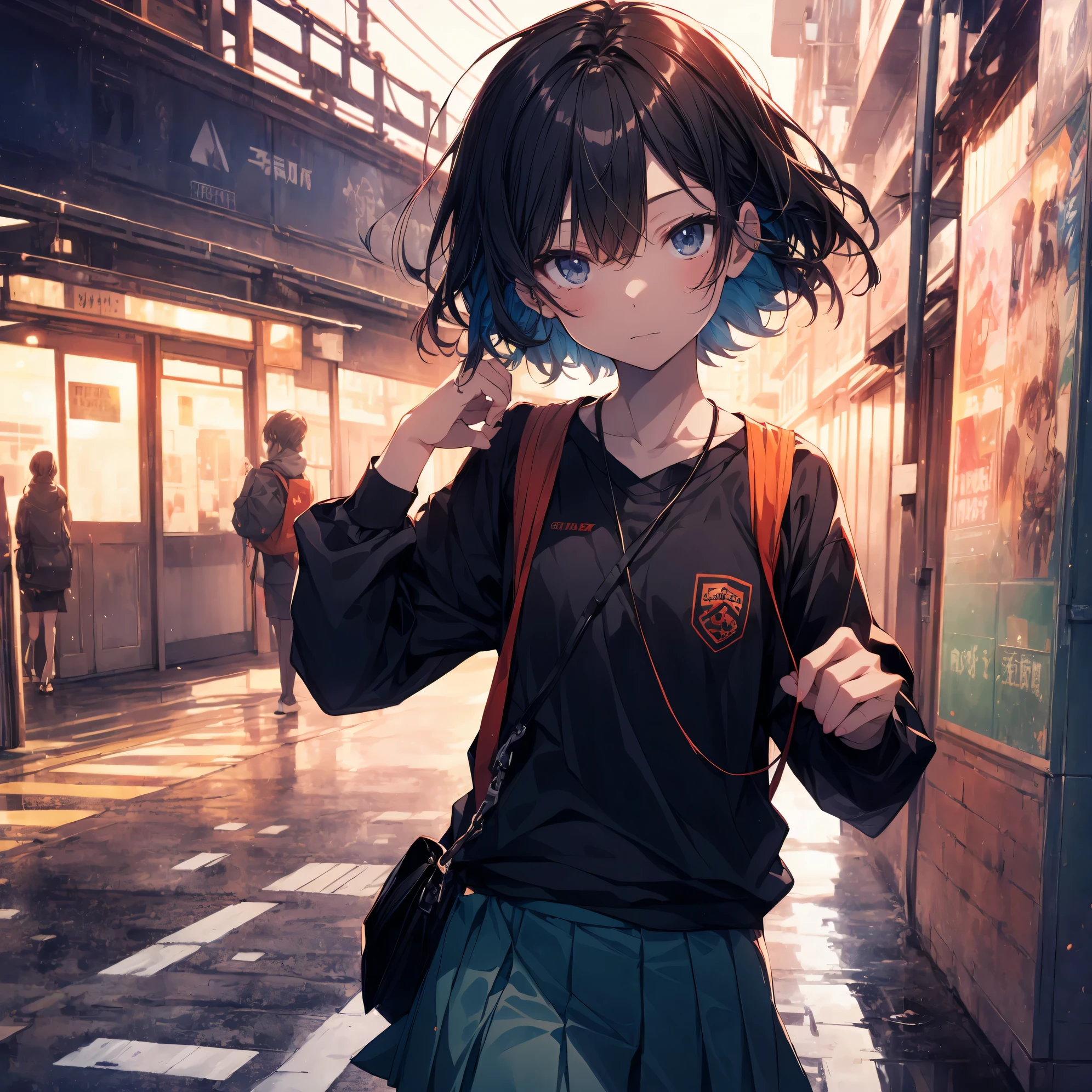 super highest quality, super detailed, High resolution, anime moe art style, best anime 8K konachan wallpaper, pixiv contest winner, perfect anatomy, break,(眠そうにalone学校へ行く女の子を描いてください. ),break, surreal high school girl, (alone,change, child,13 years old:1.3),All limbs, full finger,Middle school students, androgynous charm, ((very short hair)), messy hair, flat chest, small ass, between legs, Small black eyes,beautiful and fine eyes, Well-proportioned iris and pupils, disgusted eyes, High resolutionの詳細な髪, school uniform, (skirt), On the way to school. break,super dense skin, Best lighting by famous artists, 8K, figure,