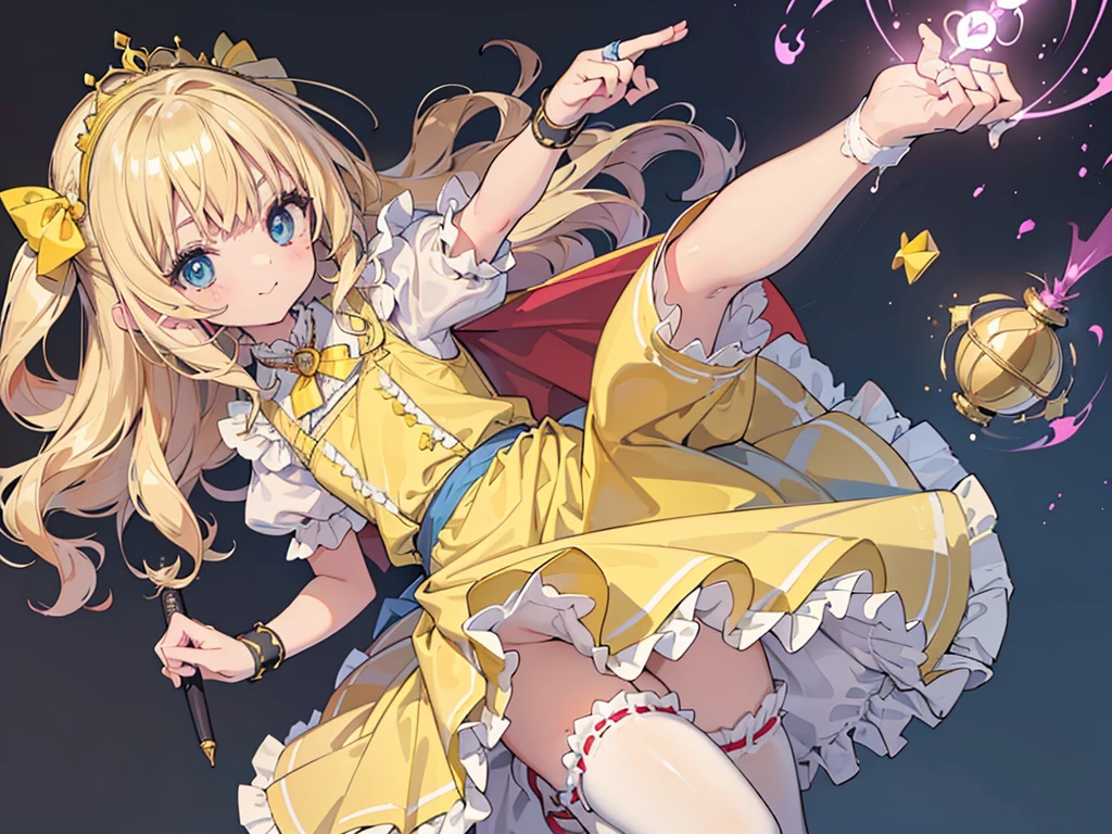 photo realistic, (masterpiece,best quality:1.4),(8k,raw photo,photo realistic:1.2),Not Safe for Work, detailed skin,detailed face,1girl,princess,Alice in Wonderland,cute face, super resolution,retro realistic details Illustration,,{{{elaborate,intricately,fantastic,delicately,tremendous,meticulous,minute,incredibly,obsessed,artisan's,subtle,virtuoso,skillful,vibrant, vivid, complex}}}, clearly focus edge, fresh natural gradation, best quality, amazing quality, very aesthetic, absurdres, pubisure, ((yellow, checkered, frilled, yellow layered, yellow mini skirt, overskirt)), ((White ruffle apron)), ((shiny wavy hair)), diadems, ankle boots, up-skirt, doress, (((jumping))), feet up, (yellow frilled shirt), yellow gothic dresses, shairband, shortsleeves, the bow hair, happy, ;p, medium bob, (blonde hair), ((wavy hair)), shimmering eyes, Blue eyes, ((yellow shairband)), (((No Panties))), (((twat))), ((open twat)), (((skirt-lift))), a smile, red blush, yellow Doress, Alice (Alice in Wonderland), (((cape))), White frilled legwear, ((yellow the Bow)), Puffy Sleeves, Bangss, shortsleeves, ((yellow bow ribbon)), long hair, (White frilled apron), (((tiara))), (((Holding a cute magic wand))). White frilled legwear, frilld, yellow gothic dresses,: q, ((Heart necklace)), ((ring)), masterpiece, top-quality, not safe for work, , child, 14 yo, braided bangs, arm garter, baby face ,twinkle in the eye, flat chest,
((Multicolored lights)), (Design sheet:1.3), (multi-angle and detailed view:1.3),