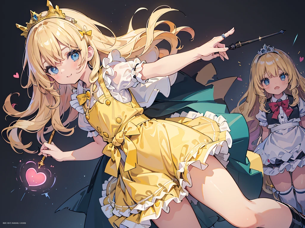 photo realistic, (masterpiece,best quality:1.4),(8k,raw photo,photo realistic:1.2),Not Safe for Work, detailed skin,detailed face,1girl,princess,Alice in Wonderland,cute face, super resolution,retro realistic details Illustration,,{{{elaborate,intricately,fantastic,delicately,tremendous,meticulous,minute,incredibly,obsessed,artisan's,subtle,virtuoso,skillful,vibrant, vivid, complex}}}, clearly focus edge, fresh natural gradation, best quality, amazing quality, very aesthetic, absurdres, pubisure, ((yellow, checkered, frilled, yellow layered, yellow mini skirt, overskirt)), ((White ruffle apron)), ((shiny wavy hair)), diadems, ankle boots, up-skirt, doress, (((jumping))), feet up, (yellow frilled shirt), yellow gothic dresses, shairband, shortsleeves, the bow hair, happy, ;p, medium bob, (blonde hair), ((wavy hair)), shimmering eyes, Blue eyes, ((yellow shairband)), (((No Panties))), (((twat))), ((open twat)), (((skirt-lift))), a smile, red blush, yellow Doress, Alice (Alice in Wonderland), (((cape))), White frilled legwear, ((yellow the Bow)), Puffy Sleeves, Bangss, shortsleeves, ((yellow bow ribbon)), long hair, (White frilled apron), (((tiara))), (((Holding a cute magic wand))). White frilled legwear, frilld, yellow gothic dresses,: q, ((Heart necklace)), ((ring)), masterpiece, top-quality, not safe for work, Little Girl, child, 14 yo, braided bangs, arm garter, baby face ,twinkle in the eye, flat chest,
 ((Multicolored lights)), (Design sheet:1.3), (multi-angle and detailed view:1.3),