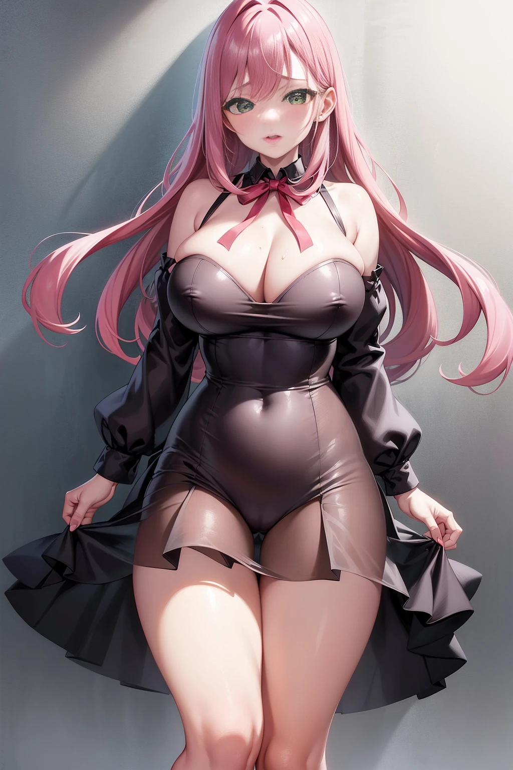 eaArt bot upscaling default is 22:25:26k wallpaper, masterpiece, highest quality, Super detailed, 30~40 years, full body shot, mature woman, beautiful mature woman, nightgown and underwear, enchanting smile, thick lips, Chubby lips, blush, looking at the viewer, provocative expression, short hairstyle, cleavage, Plump、curvy hips、attractive face、naughty face、sexy lingerie 、an inviting gaze、Expression of emotions、(((Lewd underwear)))、erotic see-through lingerie set、Standing position、gorgeous accessories、raise your butt, from below, (NSFW: 1.4)、exposed chest、(((gasping face)))、Openwork decoration,(((see through dress)))、(((R-18)))、Hakari_Whirlpool, pink hair, medium hair, hair ornaments, hair flower, green eyes, school uniform, black skirt, mini skirt, pleated skirt, black jacket, white shirt,collared shirt, long sleeve, neck ribbon,ribbon, thighs, big breasts, Are standing, cowboy shot, looking at the viewer, outdoor, blush, 1 girl, (masterpiece:1.3), (High resolution), (8K), (very detailed), (4K), (pixiv), perfect face, Nice eyes and face, (highest quality), (Super detailed), detailed face and eyes, (alone), rough skin, confused, High resolution、beautiful eyes、,(((see through dress)))、(((masturbation)))、