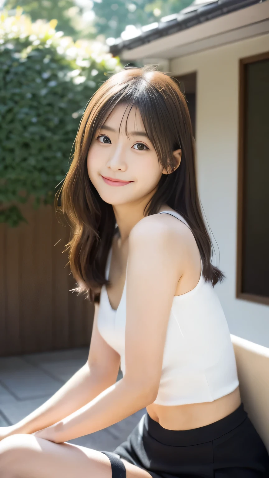 young japanese woman, 30 generations, white background, simple背景, white-brown hair, thin, 4K, In 8K, high quality, beauty, beautiful eyes, simple, High resolution,1 person,beautiful skins,beautiful skin,laughter