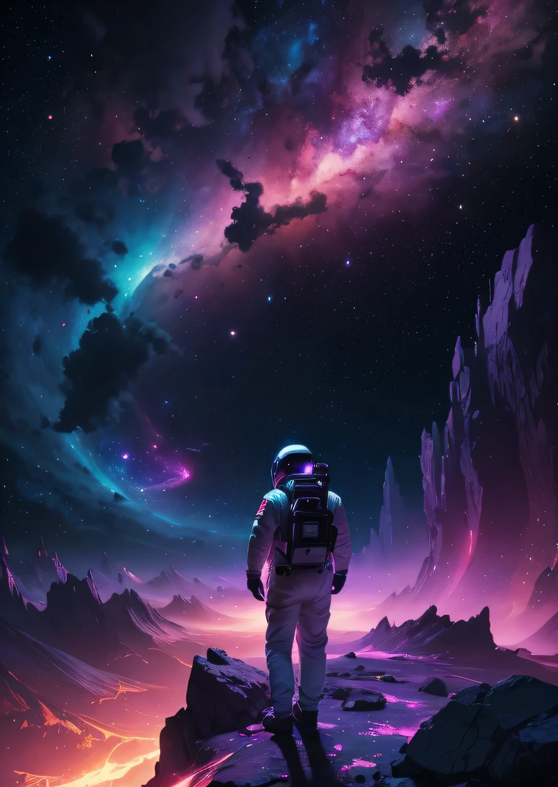 Create a dreamscape where the astronaut drifts through a surreal world of vibrant nebulas, creating a visually stunning and imaginative cosmic scene