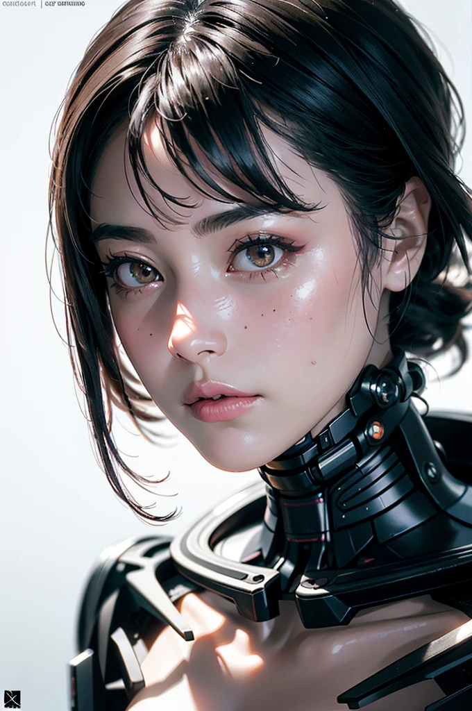 Complex 3D rendering of ultra-detailed porcelain girl, 1 girl, (natural skin texture, actual eye details:1.2), part, beautiful soft light, rim light, Vibrant details, Luxury Cyberpunk, hyperactual, anatomical, face muscles, Cable wire, microchip, elegant, beautiful background, octane rendering, apple style, 8k, best quality, masterpiece, illustration, extremely delicate and beautiful, CG, Unite, wallpaper, (actual, photo-actual:1.2), Astonishing, fine details, masterpiece, best quality, official art, extremely detailed CG Unite 8k wallpaper, Extremely ridiculous, sexy, Mechanical skeleton, Android, Surrealism, Doomsday wasteland, (high-tech prosthetics:1.2), Fluffy black short hair, Perfect body, Navy blue glowing cyber ship