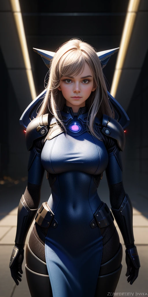 majestic, 20 year old girl, Invisible armor dress, big breasts:1.3, Cyberprep, Amigurumi, portrait, zbrush rendering, motion blur, interactive, Clean colors, Dream nucleus, Flashlight lighting, Realistic dramatic lighting, Highly detailed environment, quality, Redshift rendering, 8K