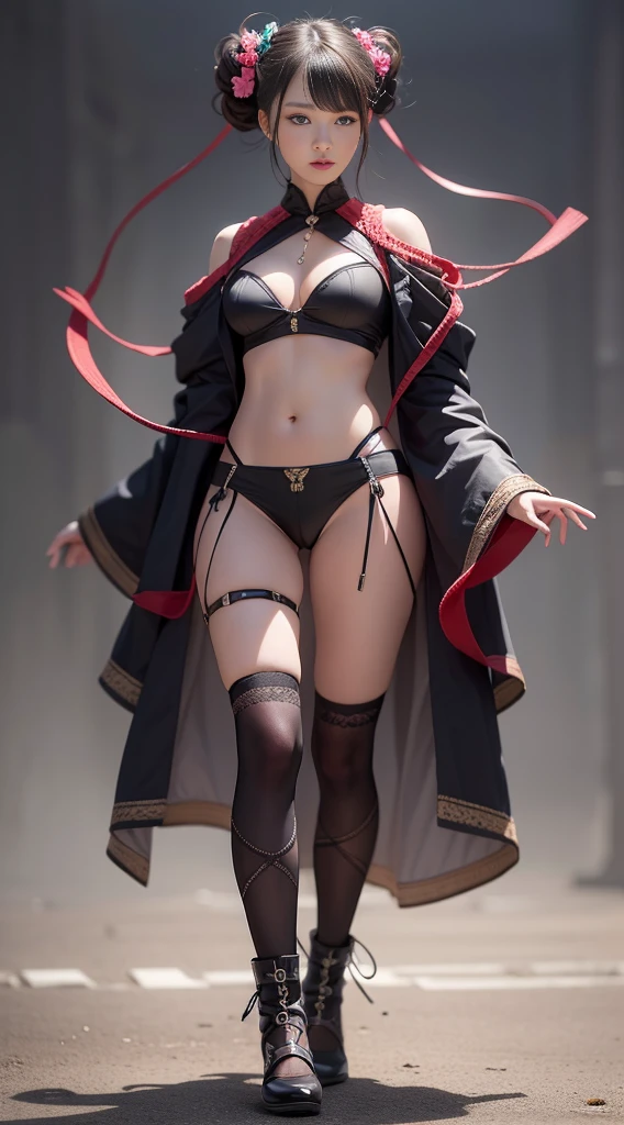 This is a two-dimensional illustration,The protagonist is tied up with cool hemp ropes,The soft background blurs into an intoxicating scene,The hands and feet are wrapped with ribbons,Very well explained,masterpiece,top Quority,((((full-body shot)))),A 10-year-old ,Black double bun short hair,The skin is delicate and white,4K,art station,Surrealism,intricate details,powerful,edge lighting,Diffraction grading,RTX,AI facial depiction,AI texture,Highly realistic photos,high definition,Uncensored,Super Analysis,Surrealism,concept art,grace,Highly detailed