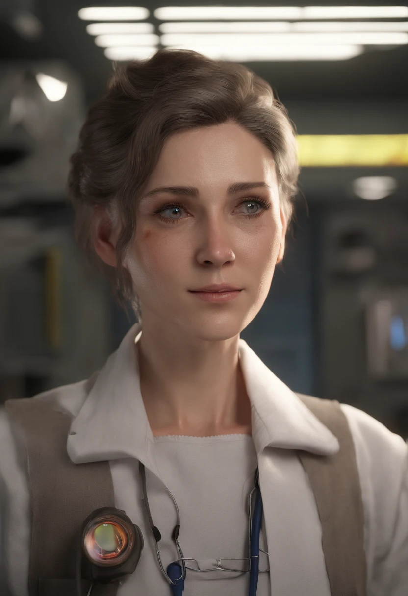 Virtual character design:heart doctor,Hypnotist,radio host,Miss,20 years old,white short hair,fluffy hair,Exquisite facial features,beautiful make up,Skin details,Smile。(((half-life image))).((Super realistic details)), illumination, light and shadow, octane rendering, 8k, super sharp,Metal,complicated, Accessory details,