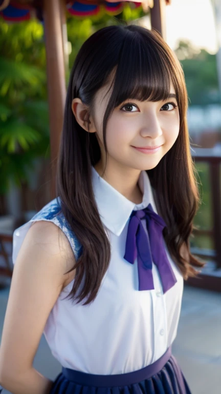 A 16-year-old high school student as cute as an idol、高校の制服はCleavageが見えるデザイン、Cleavage、Young cute face、Smiling Kindly、Children's Day、whole body、RAW Photos、Genuine、Real、realism、Raw photo、High resolution、Life、No copyright notice