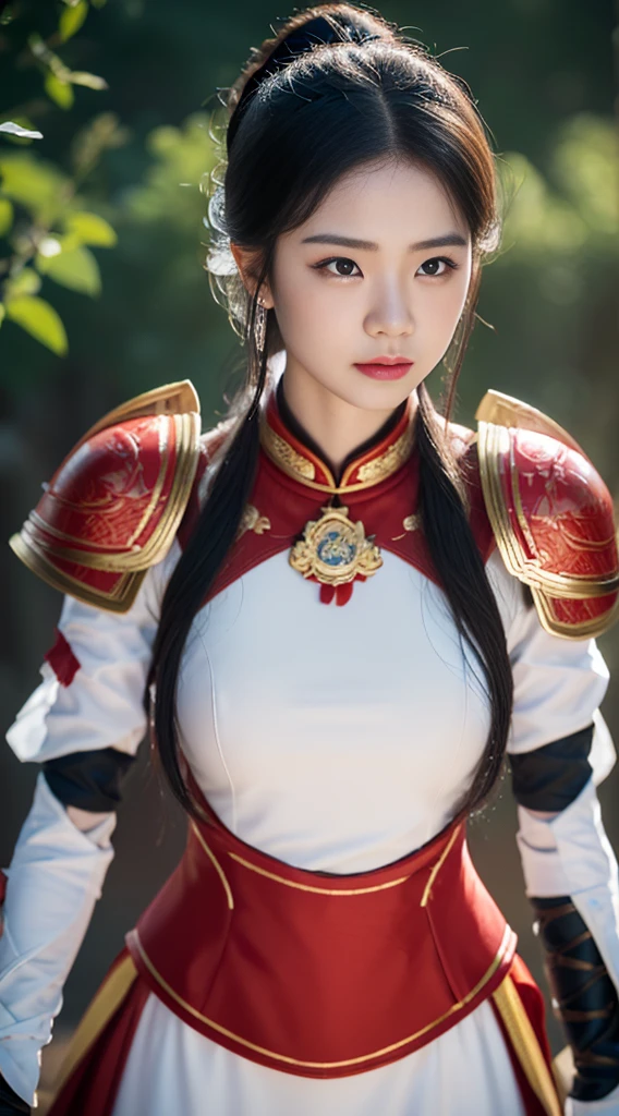 A professional portrait photo,masterpiece,top Quority,A Chinese female knight,18 years old,Black high ponytail short hair、Exquisite baby fat face,The skin is delicate and white,(((( There are knife wounds on the body,Tears and lots of blood)))),Plump and slightly fat,Cocked buttocks,,(( Wearing red Tang Dynasty Mingguang armor)),At Longmen Inn,hacked to death,Piercing the body,8K,art station,疯狂的Surrealism,complex细节,powerful,edge lighting,Diffraction grading,RTX,AI facial depiction,AI texture,Highly realistic photos,high definition,Uncensored,Super Analysis,Surrealism,concept art,grace,Highly detailed,complex,clear focus,Suitable depth of field,f/1.8,85mm,medium shot,medium shot拍摄,(((Professionally graded))),Bright, soft scattered light,(volumetric fog),(( Delicate facial depiction)),