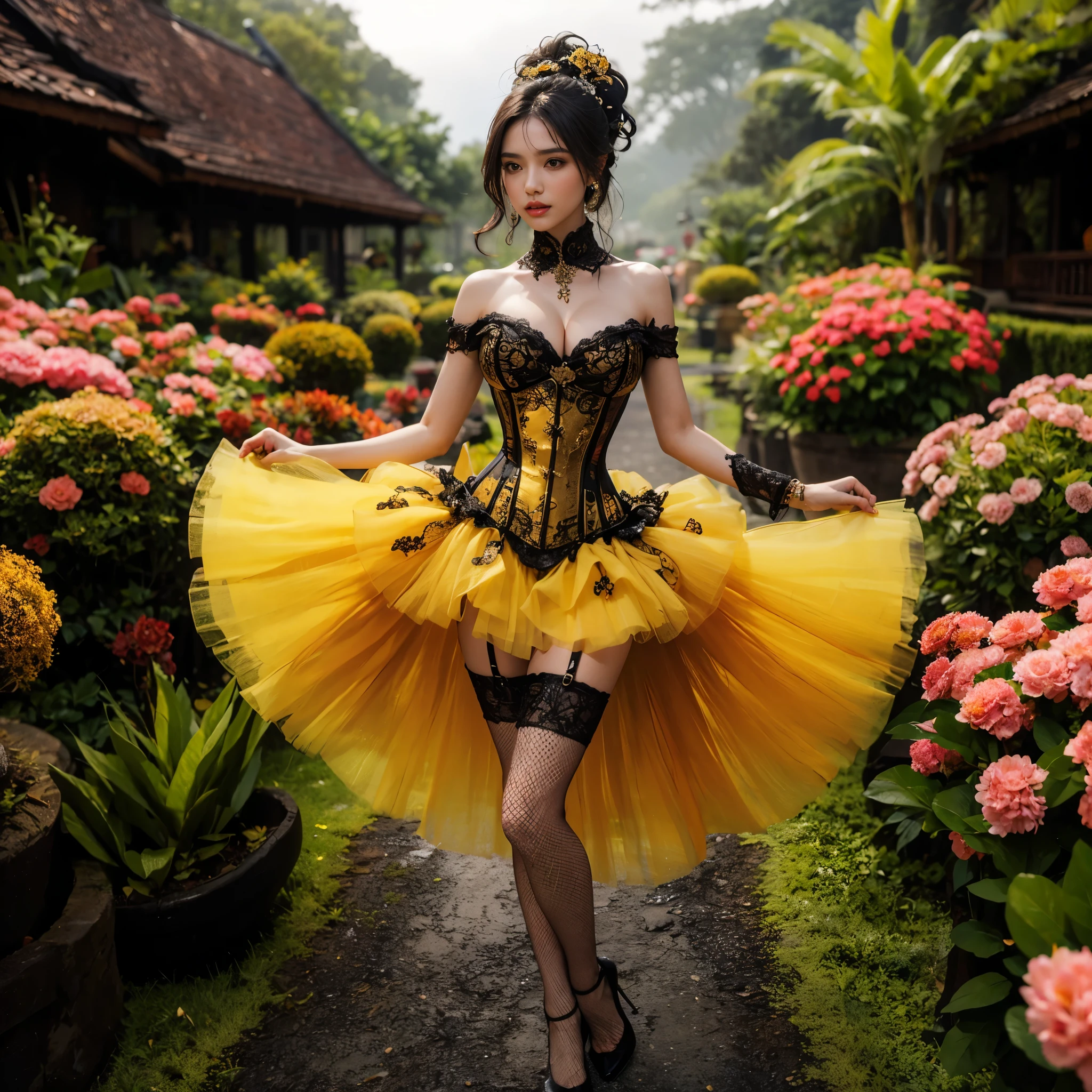 arafed woman with bustier gigantic breast in a corset and dress in front of a building, wearing an ornate outfit, ornate dress, intricate dress, elegant corset, ornate and elegant, extravagant dress, inspired by Hedi Xandt, ornate attire, intricate outfit, ornate royal gown, ornate clothing, ornate gown, intricate and elegant, intricate detailed dress, ornate , royal dress, masterpiece, best quality:1.2),,(8k,highres,RAW photo,realistic,photo-realistic:1.3),(detailed skin texture,detailed cloth texture,beautiful detailed face:1.25),professional lighting,photon mapping,beautiful soft light,radiosity,physically-based rendering,raytracing, model shoot style, model shoot style, (extremely detailed CG unity 8k wallpaper), full shot body photo of the most beautiful artwork in the world,