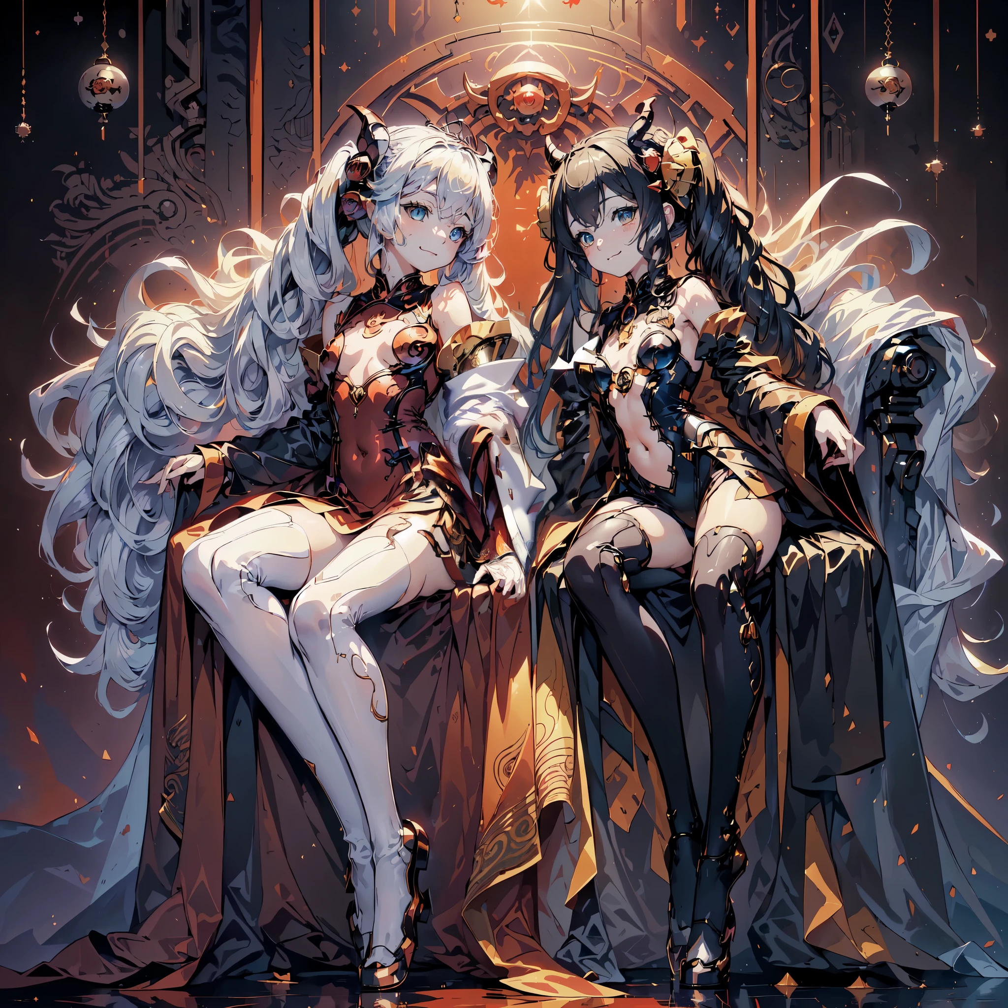 Anime character sitting on a throne with a glowing background, wlop and sakimichan, Trending with Art Station Pixiv, Kushart Krenz Key Art Feminine, Google on pixiv artstation, everyone, Gweiz art station pixiv, High-definition official artwork, anime fantasy illustration, 8K high quality detailed art, anime fantasy artwork