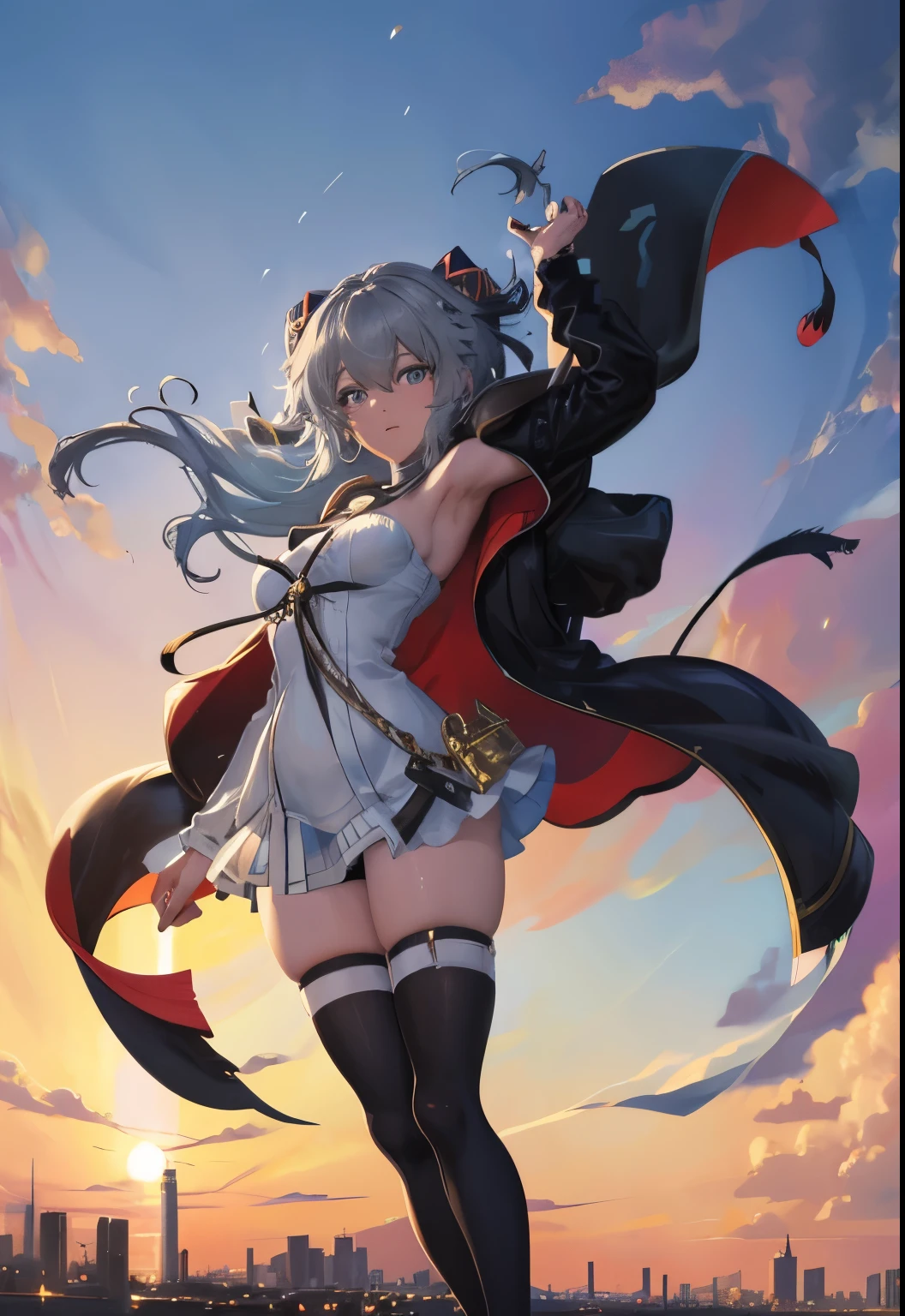 Anime girl with long blue-gray hair and blue eyes in the city, Off the shoulders，detailed key anime art, guweiz, Sakimichan Frank Franzetta, key anime art, Detailed digital animation art, Boris Vallejo. Eighth Route Walker, guys, Ethereal animation, Valentine&#39;s Day Shuffle, Produced by Anime Painter Studio, Elegant anime main visual, Gurwitz Masterpiece
