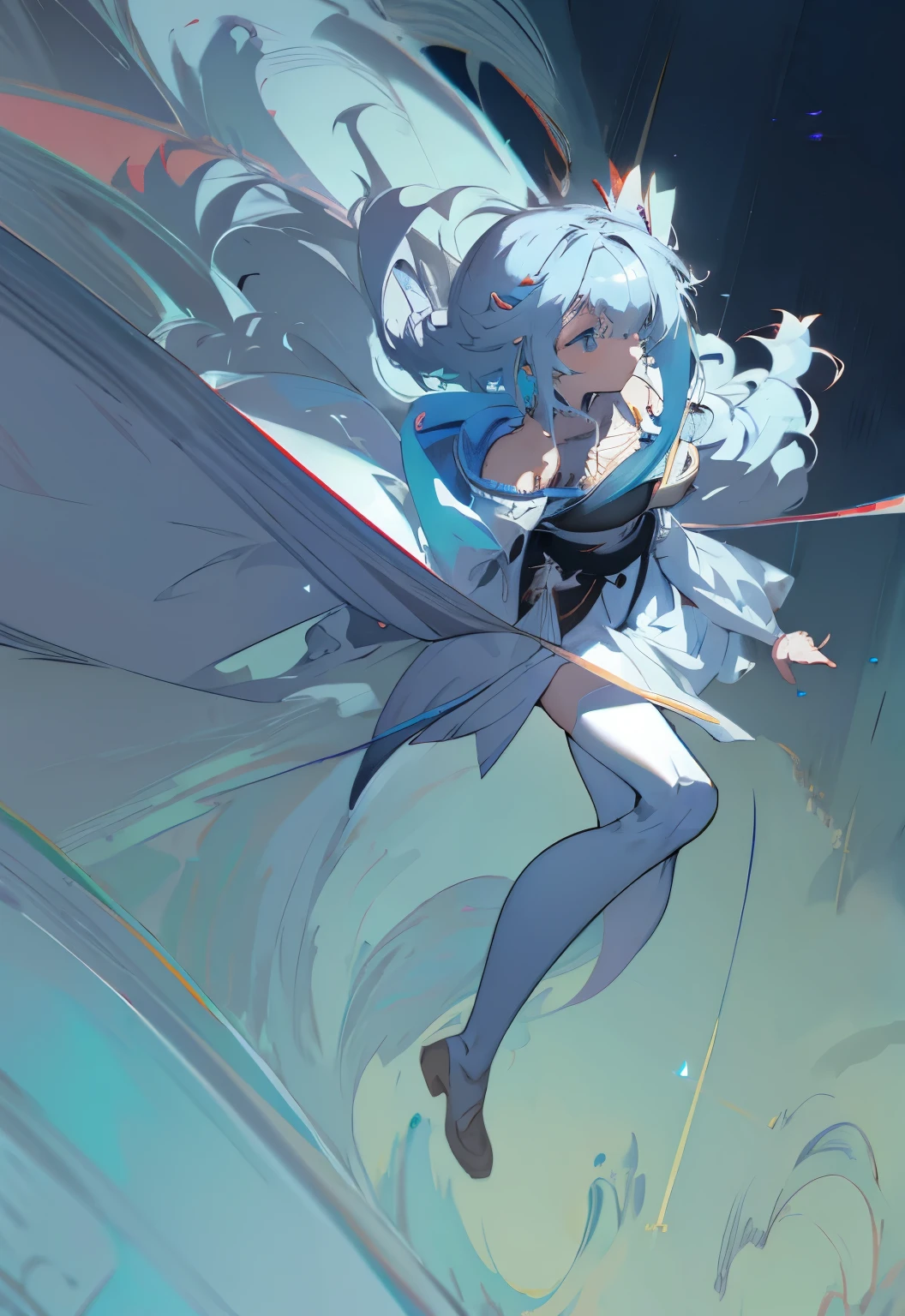 Anime girl with long blue-gray hair and blue eyes at night, detailed key anime art, guweiz, Sakimichan Frank Franzetta, key anime art, Detailed digital animation art, Boris Vallejo. Eighth Route Walker, guys, Ethereal animation, Valentine&#39;s Day Shuffle, Produced by Anime Painter Studio, Elegant anime main visual, Gurwitz Masterpiece