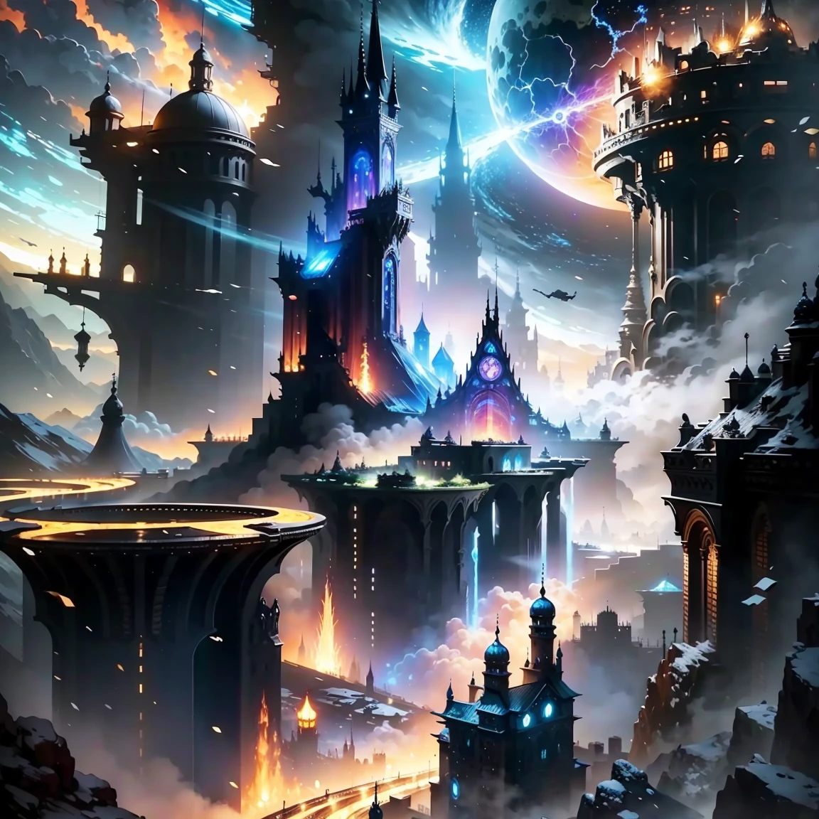 (masterpiece, highest quality:1.2), (Highly detailed CG integrated 8k wallpaper), Fantasy cityscape, unreality, cataclysm