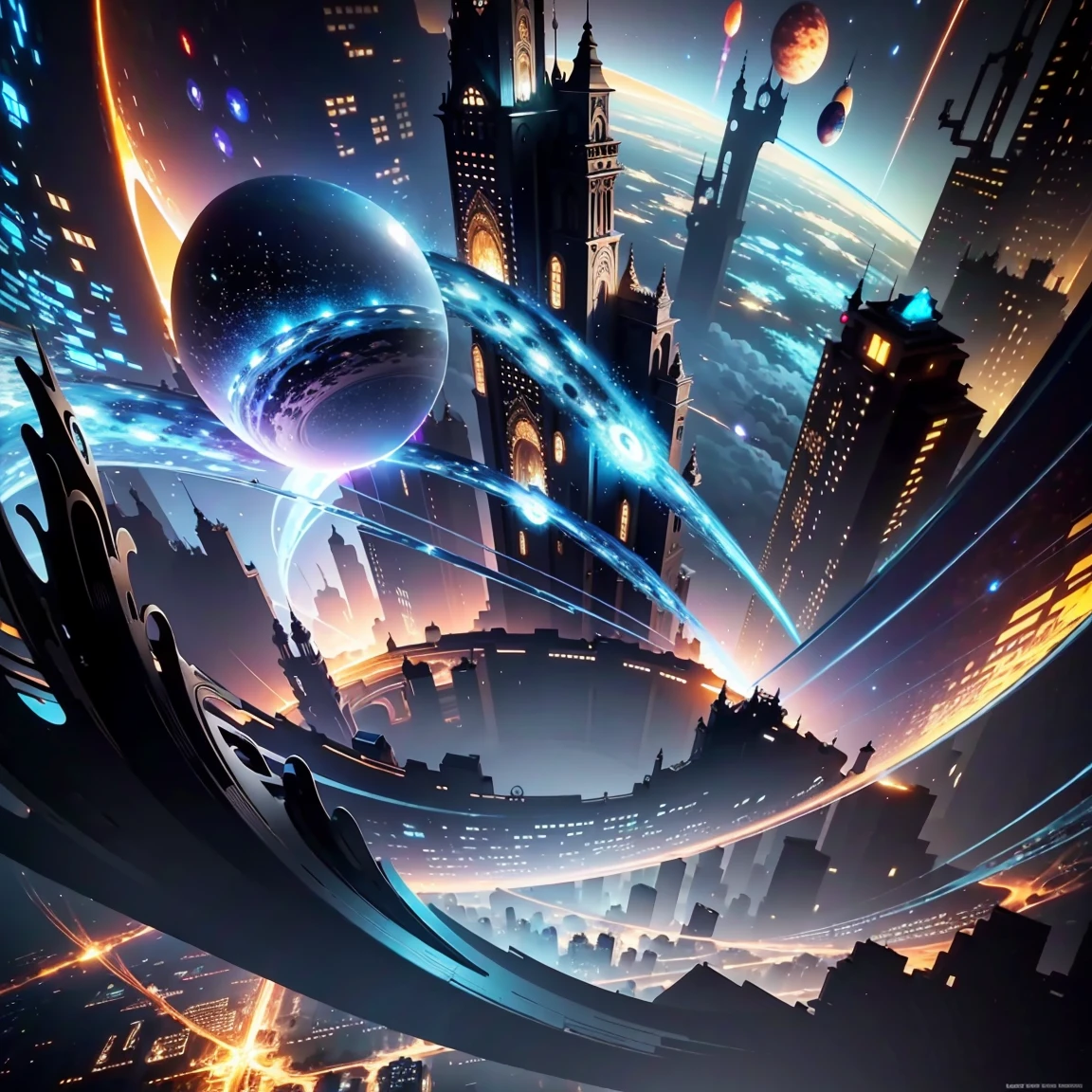 (masterpiece, highest quality:1.2), (Highly detailed CG integrated 8k wallpaper), Fantasy cityscape, unreality, cataclysm, Space-time distortion