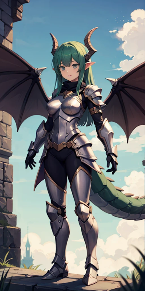 (masterpiece),  1girl,  scale armor,  dragon girl,  gragon wings,  dragon tail