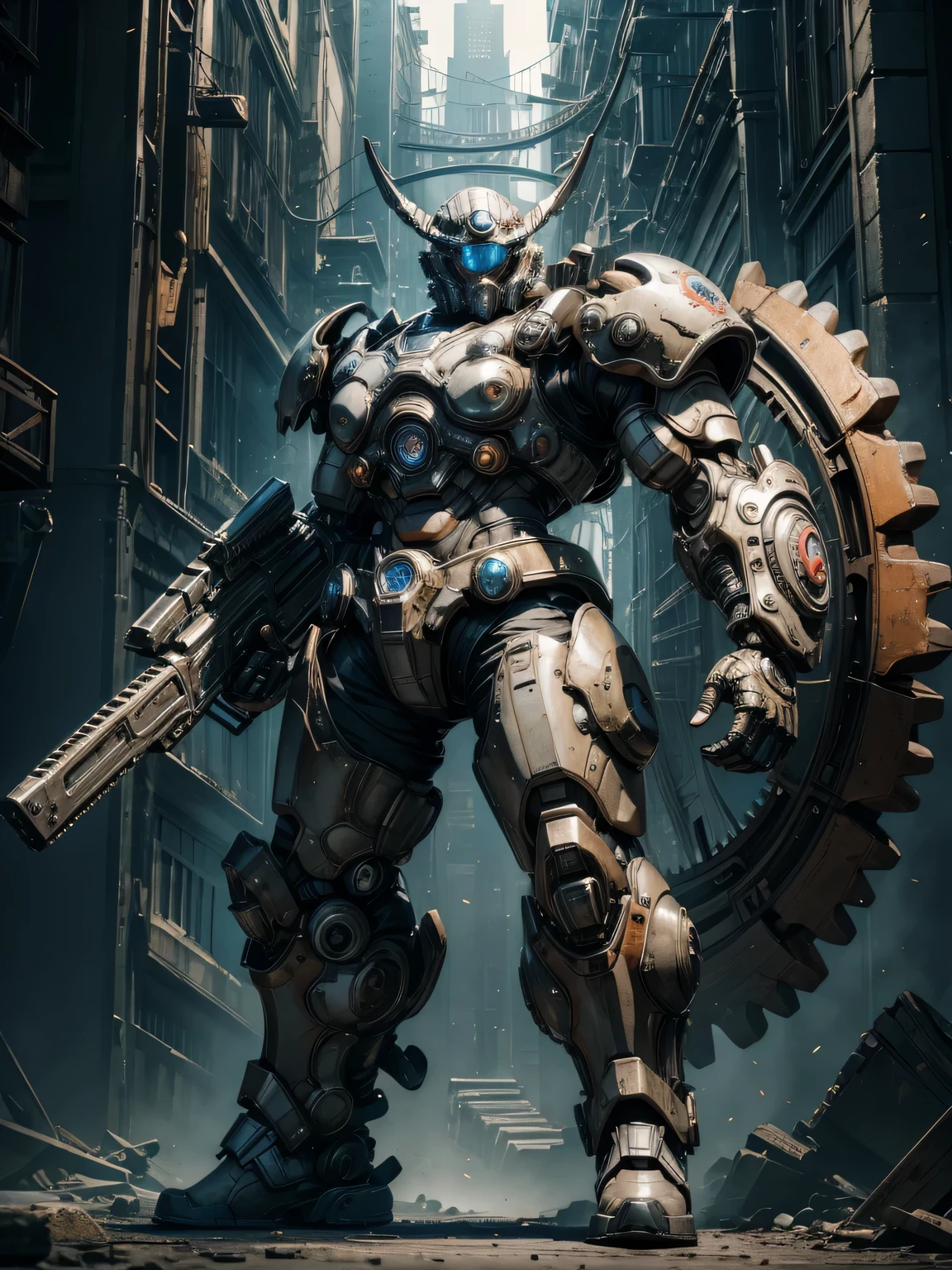 textured skin, Super details, high detail, high quality, best quality, high resolution, 1080P, harddisk, beautiful,(Gears of War),(hat),beautiful女人,mecha girl,Versus mode,mecha girl,她穿着未来Gears of War武器机甲,full-body shot