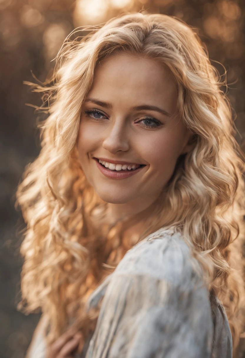 blonde girl,dignified,Look ahead,Smile,panoramic