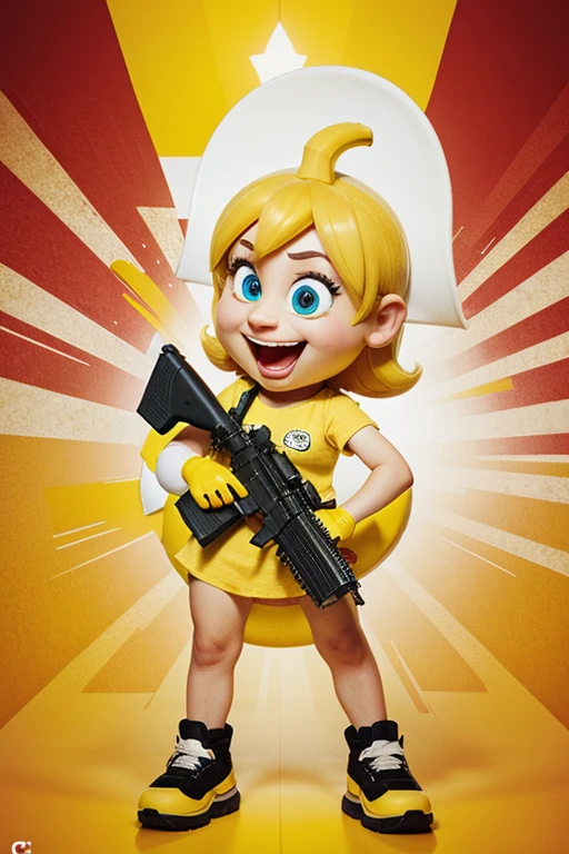 Cartoon Banana with Gun and with crazy expression