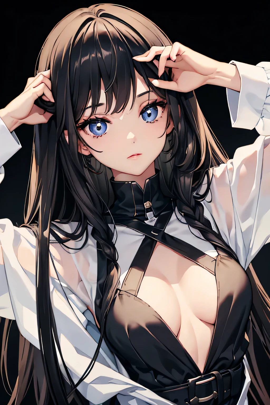 young girl,  Black hair, Black eyes, ((Perfect eyes)), (((very nice appearance,))), (One), a confident girl, shirt