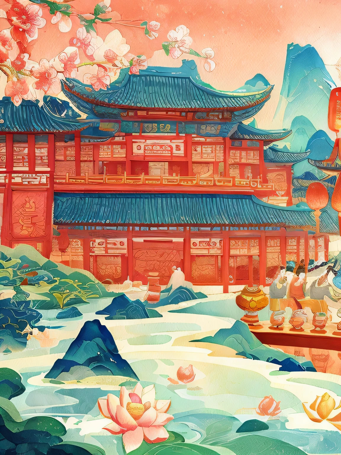 watercolor dragon tower, Chinese watercolor style, Chinese style painting, Chinese painting style, ancient chinese art style, Watercolor illustration style, Chinese traditional watercolor painting, Chinese Dream, Chinese fantasy, Japanese style, landscape artwork, Chinese traditional art, Dream Chinatown, Oriental wallpaper, A beautiful artistic illustration, In line with the aesthetic of Chinese