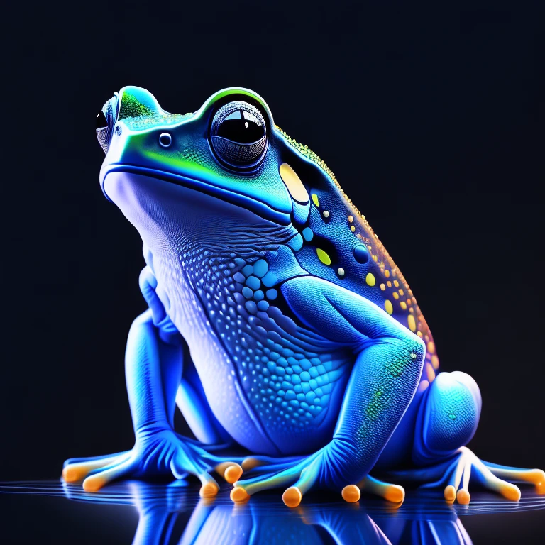 intricate and colorful, (digital painting:1.2) blue tree frog, bright neon skin, wet, portrait, concept art, octane render, trending on artstation, neon-noir background, iolibt, vfx, Blender and Photoshop, octane render, excellent composition, cinematic atmosphere, dynamic dramatic cinematic lighting, aesthetic, very inspirational, arthouse,(dark plain black background:1.4))