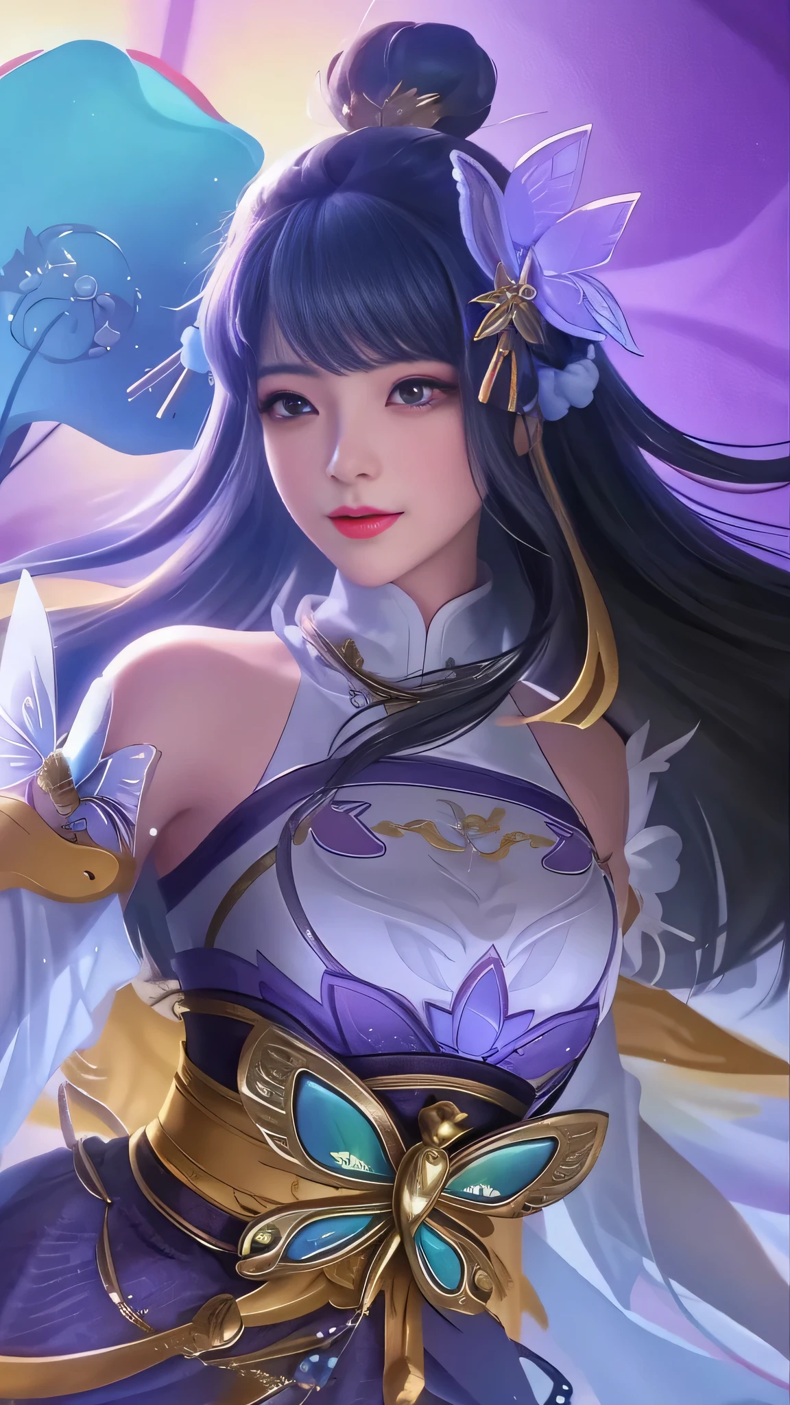 a close up of a woman with a butterfly on her shoulder, portrait knights of zodiac girl, extremely detailed artgerm, yun ling, irelia, full body xianxia, inspired by Ju Lian, heise jinyao, artgerm detailed, g liulian art style, inspired by Pu Hua, artgerm lau, inspired by Wu Bin