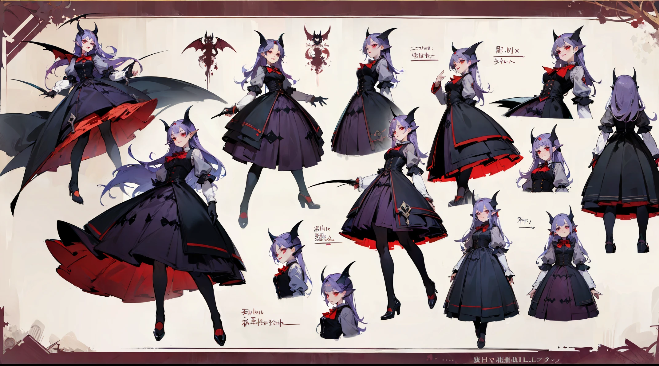 ((masterpiece)),(((best quality))),(character design sheet,same character,front,side,back), vampiresa sexy, sangre en los labias, labios grandes, sonriendo, colmillos de vampiro,