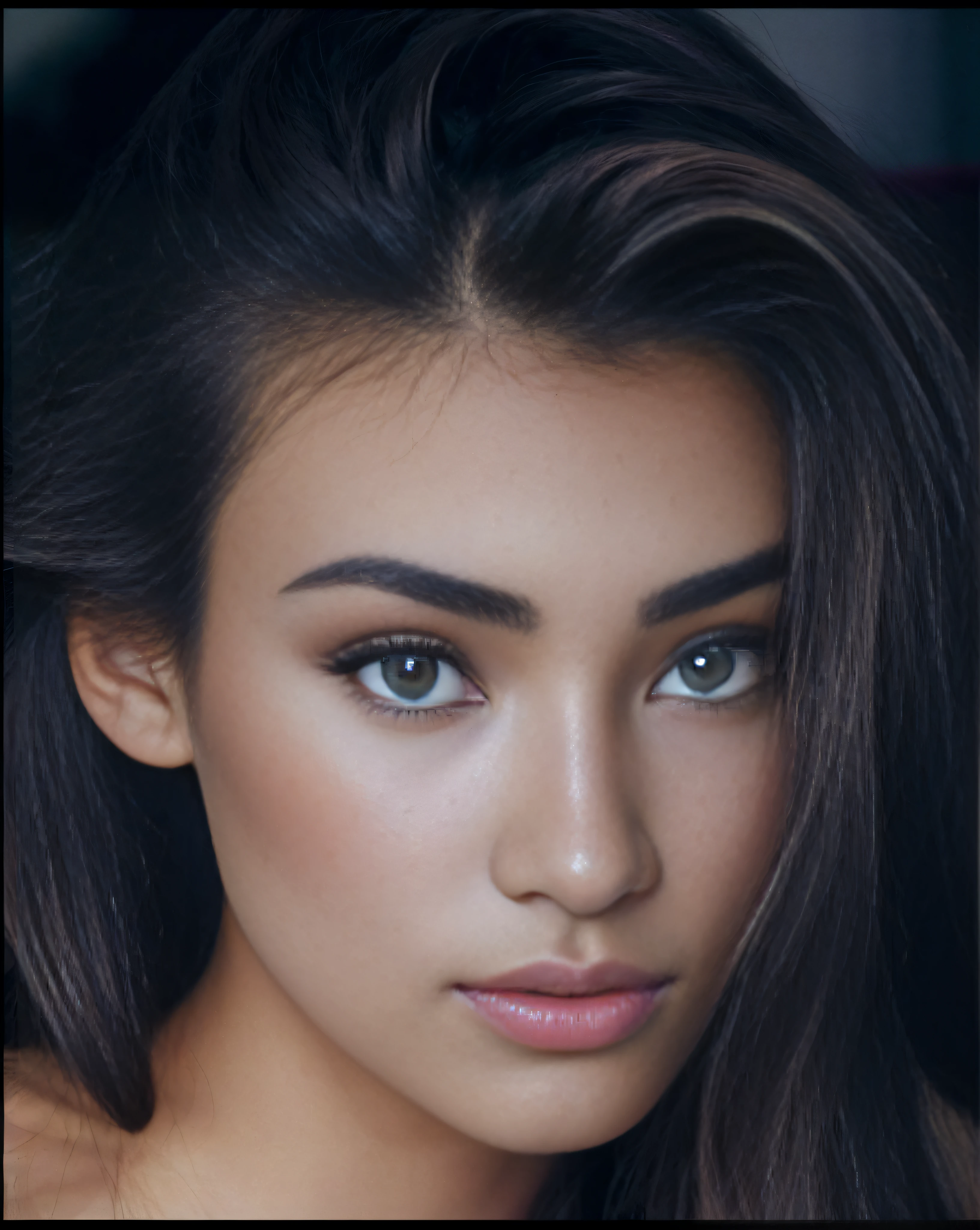 arafed woman with long lilac hair and green eyes posing for a picture, portrait sophie mudd, madison beer girl portrait, extremely beautiful face, gorgeous face, attractive beautiful face, gorgeous attractive face, madison beer, beautiful fine face features, perfect face ), stunning closeupheadshot, photo of a beautiful woman, stunning face, perfectly lit face, ultra beautiful face